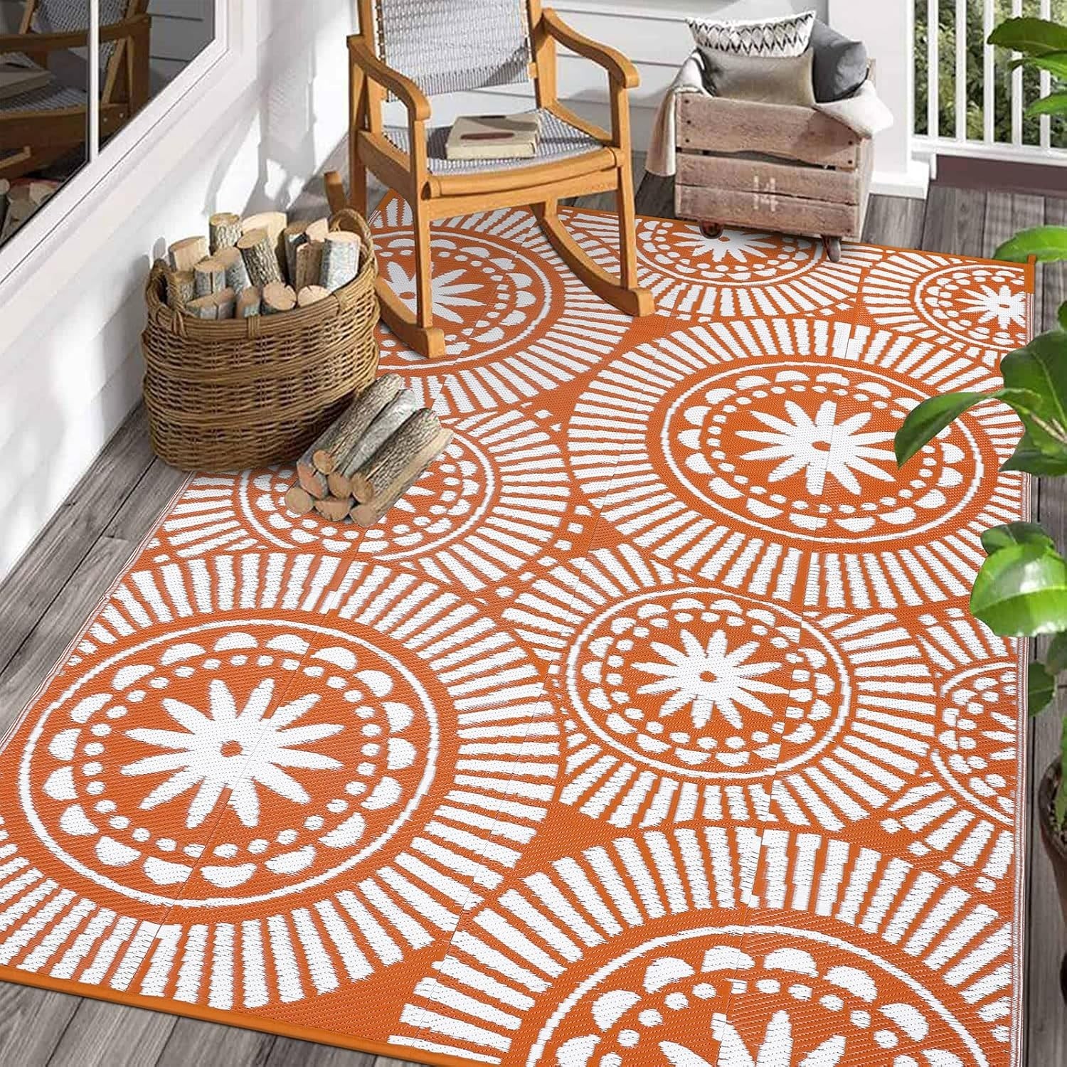Outdoor Waterproof Plastic Straw Rugs 9×12 Reversible Patio Camping Carpet Mat