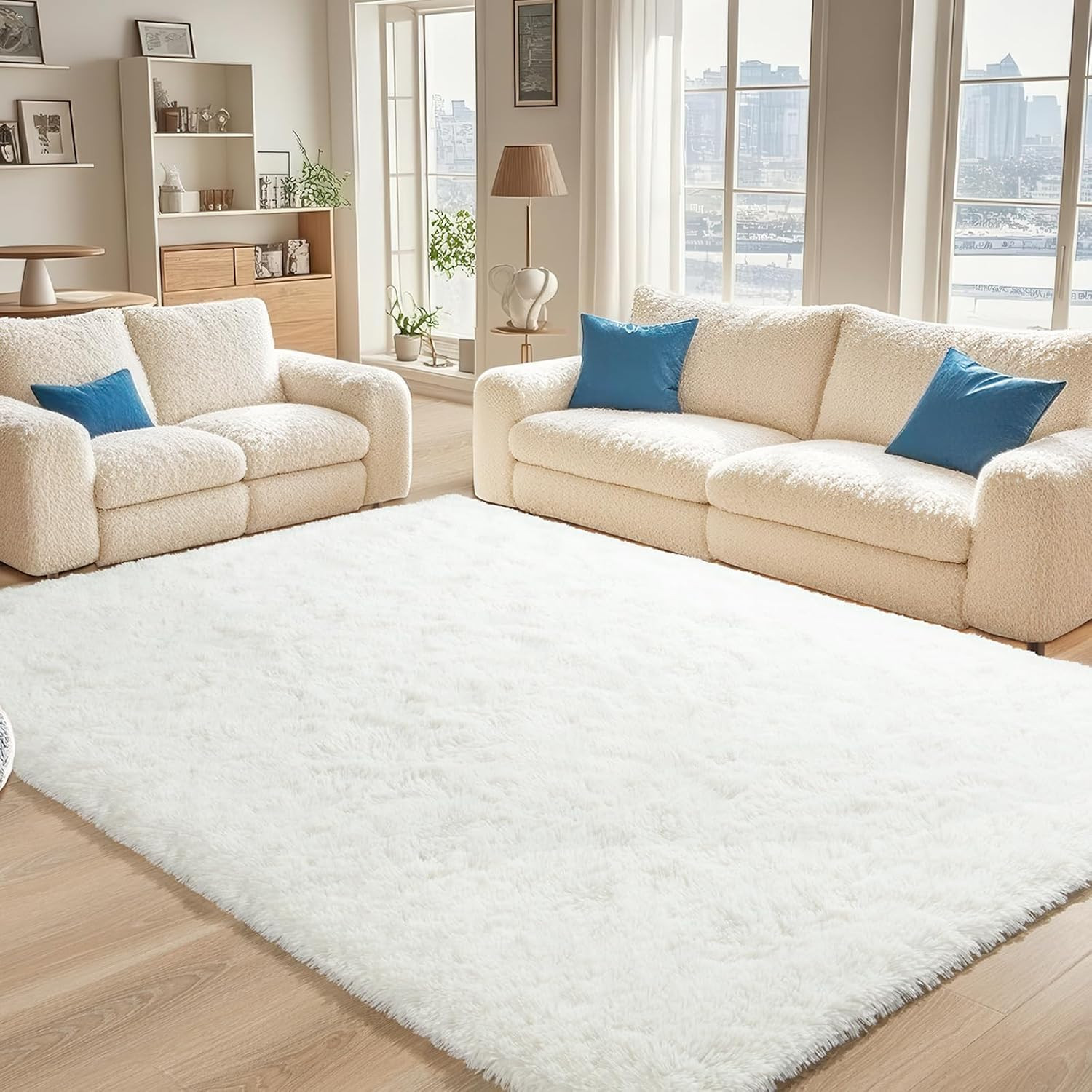 Alfombra Blanca Esponjosa para Sala de 4×6 y Dormitorio Infantil Lavable