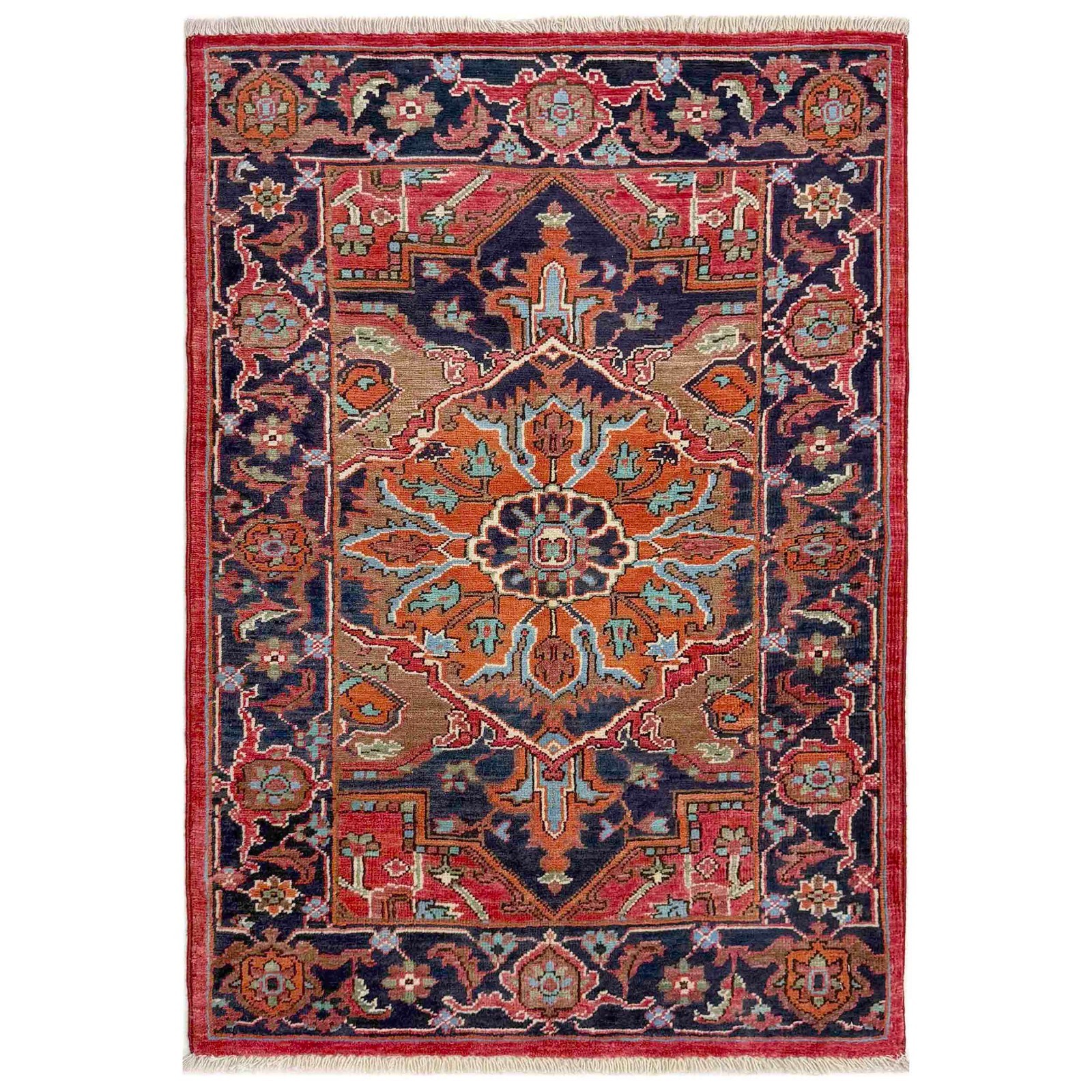 Unique Hand Made Heriz Kazak Rug Navy Blue Red Tribal Area Rug 2’7×4’1Ft R37497
