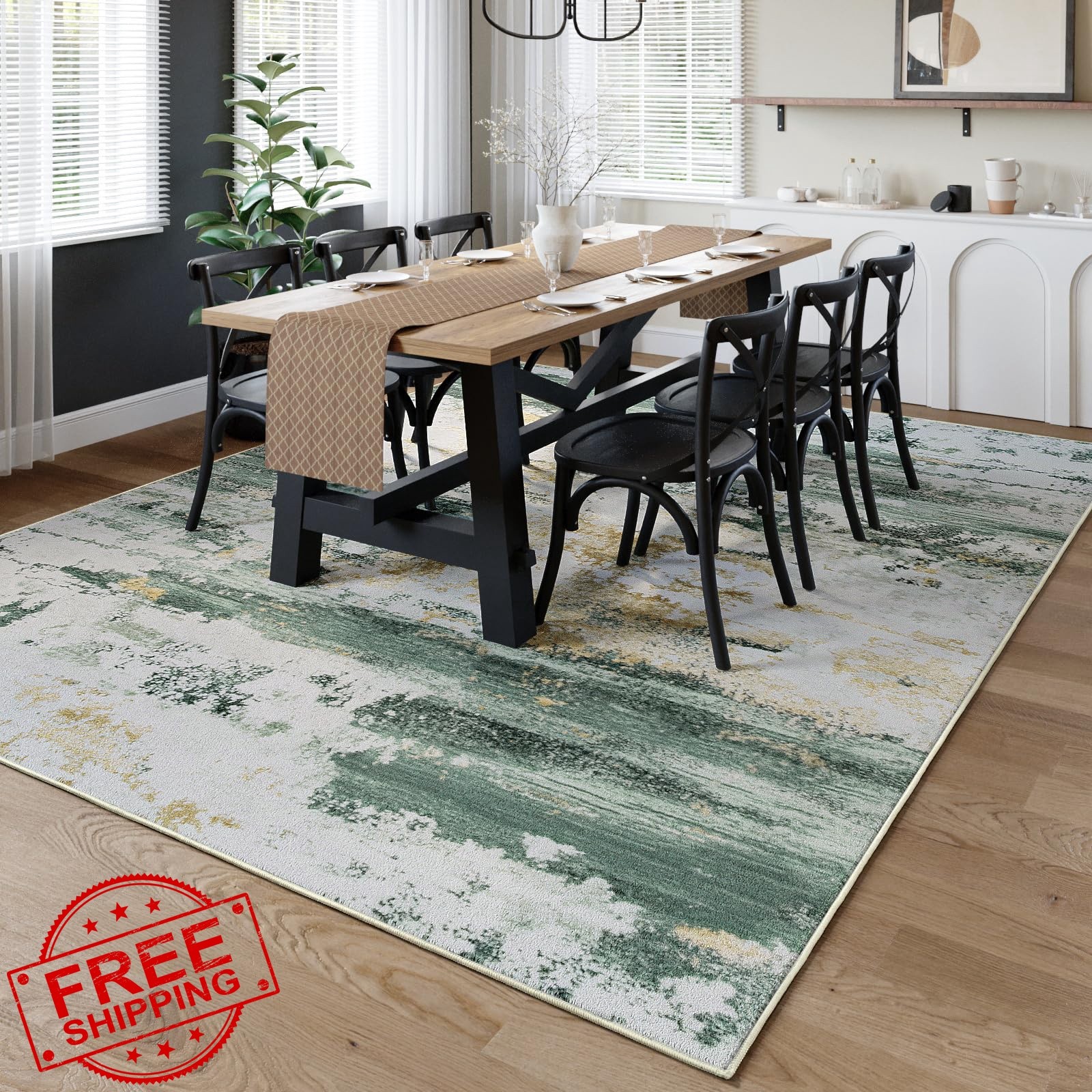Kelarea Washable Area Rug for Living Room, 6×9 Non Slip Modern Abstract Green…