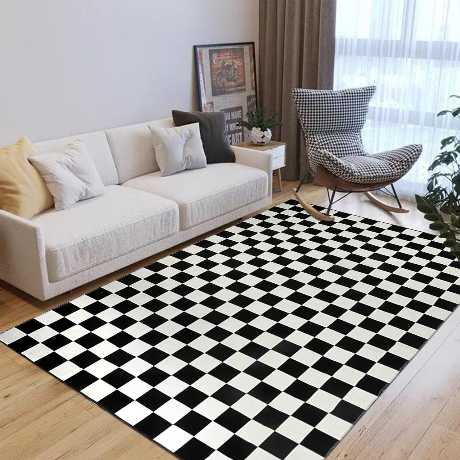 Checkered Rug, 5×8 Ft Black and White Rug, Retro Moroccan Checkerboard Rugs, …