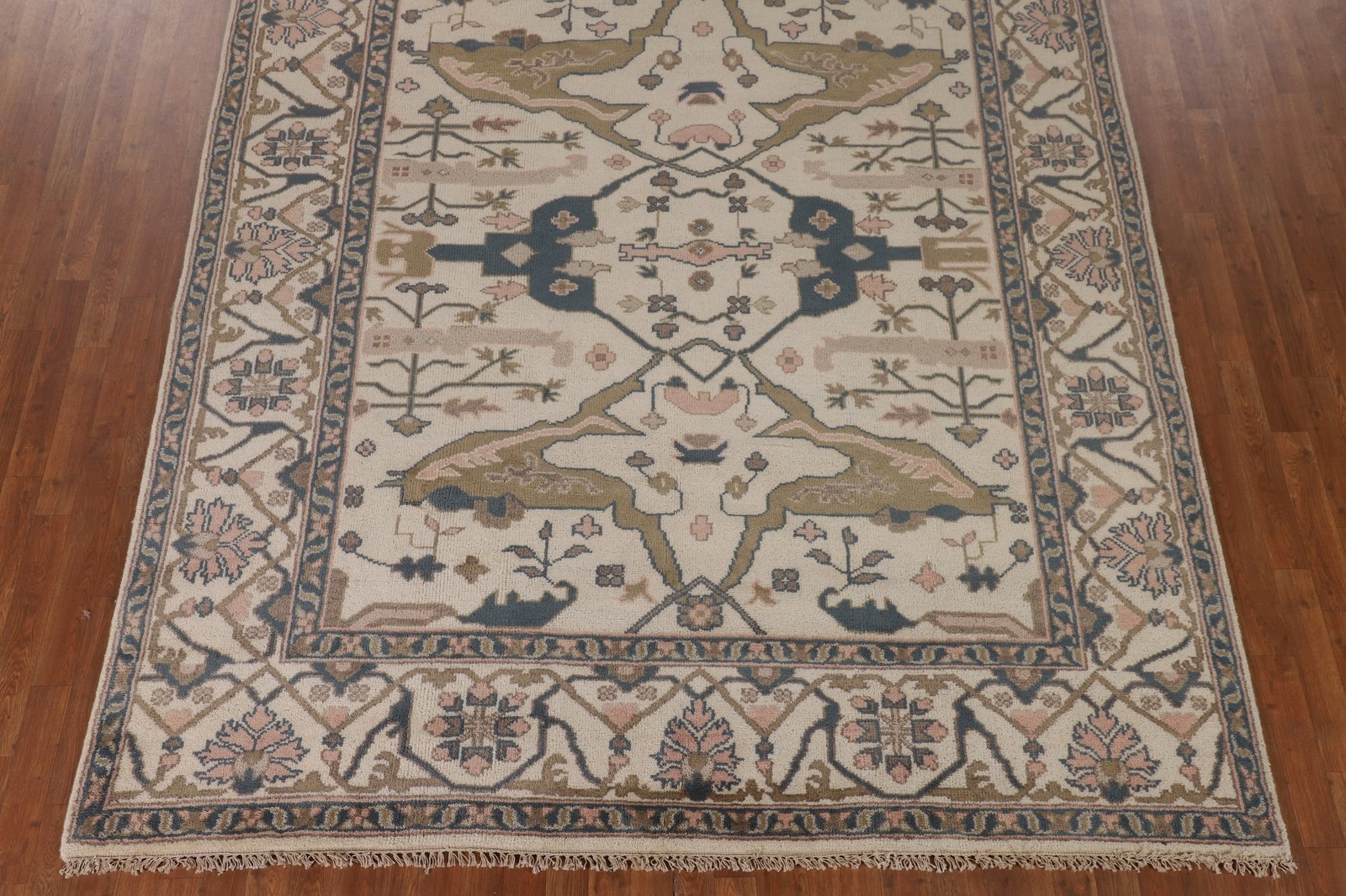 Ivory Oushak Oriental Area Rug 8×10 Hand-knotted Wool All-Over Pattern Carpet