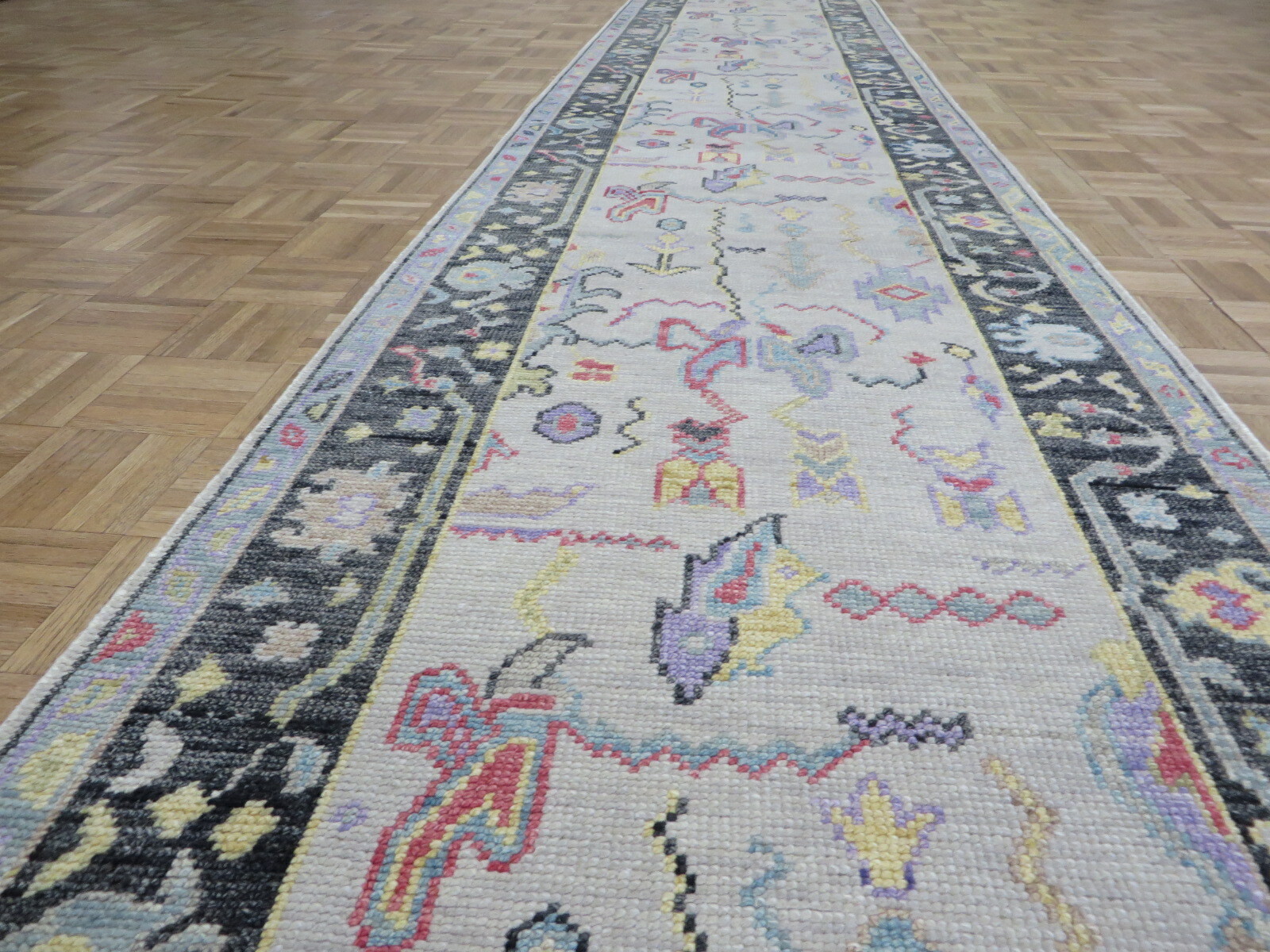 3 x 19’10 Runner Hand Knotted Ivory Turkish Knotted Oushak Oriental Rug G8569