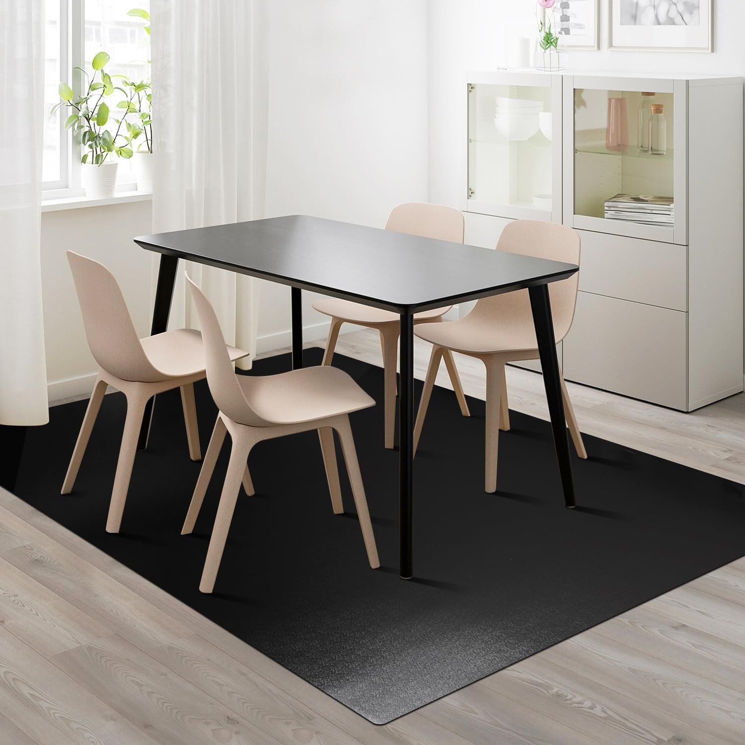 Vinyl Floor Mat for Home, Black Waterproof Area Mat for Under Dining Room Tab…