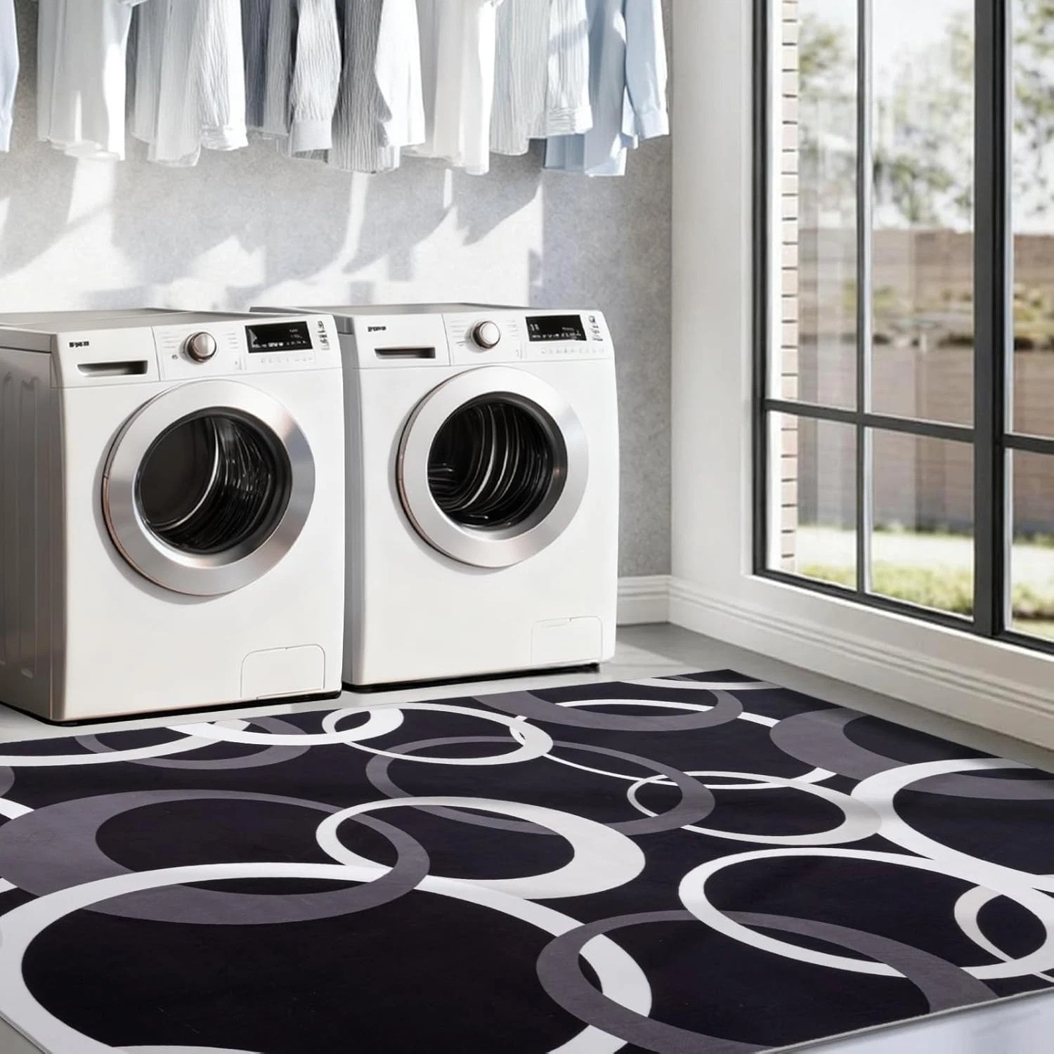 Modern 4×6 Ft Black & White Geometric Washable Area Rug