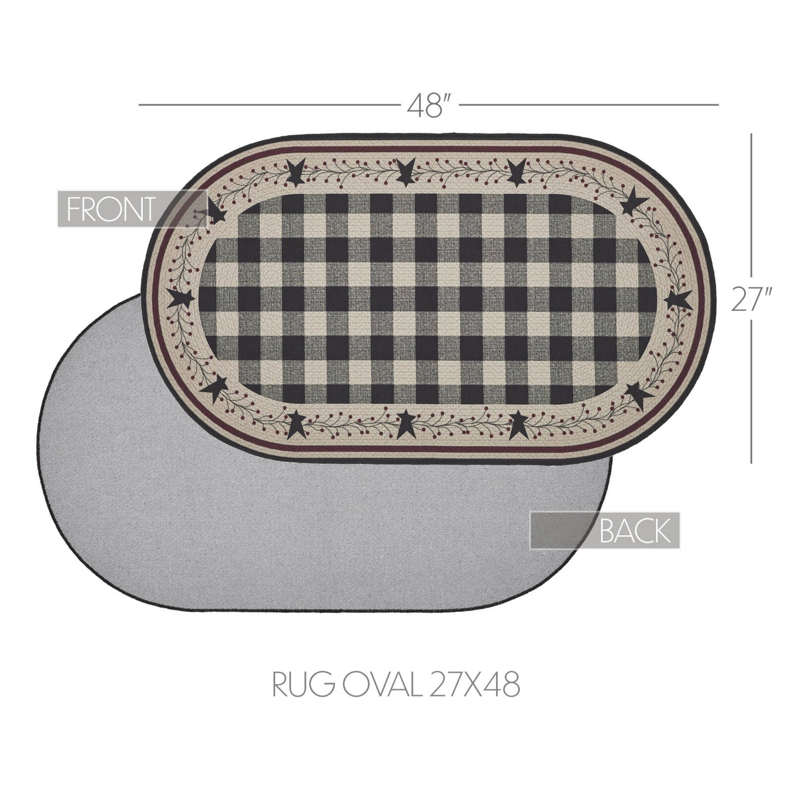 Pip Vinestar Polyester RUG Oval Latex Back 27×48 Country Black Natural Burgundy