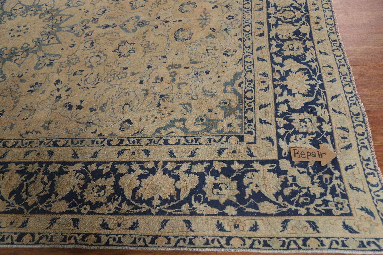 Vintage Floral Beige/ Navy Blue Najafabad Traditional Hand-made Area Rug 8’x12′