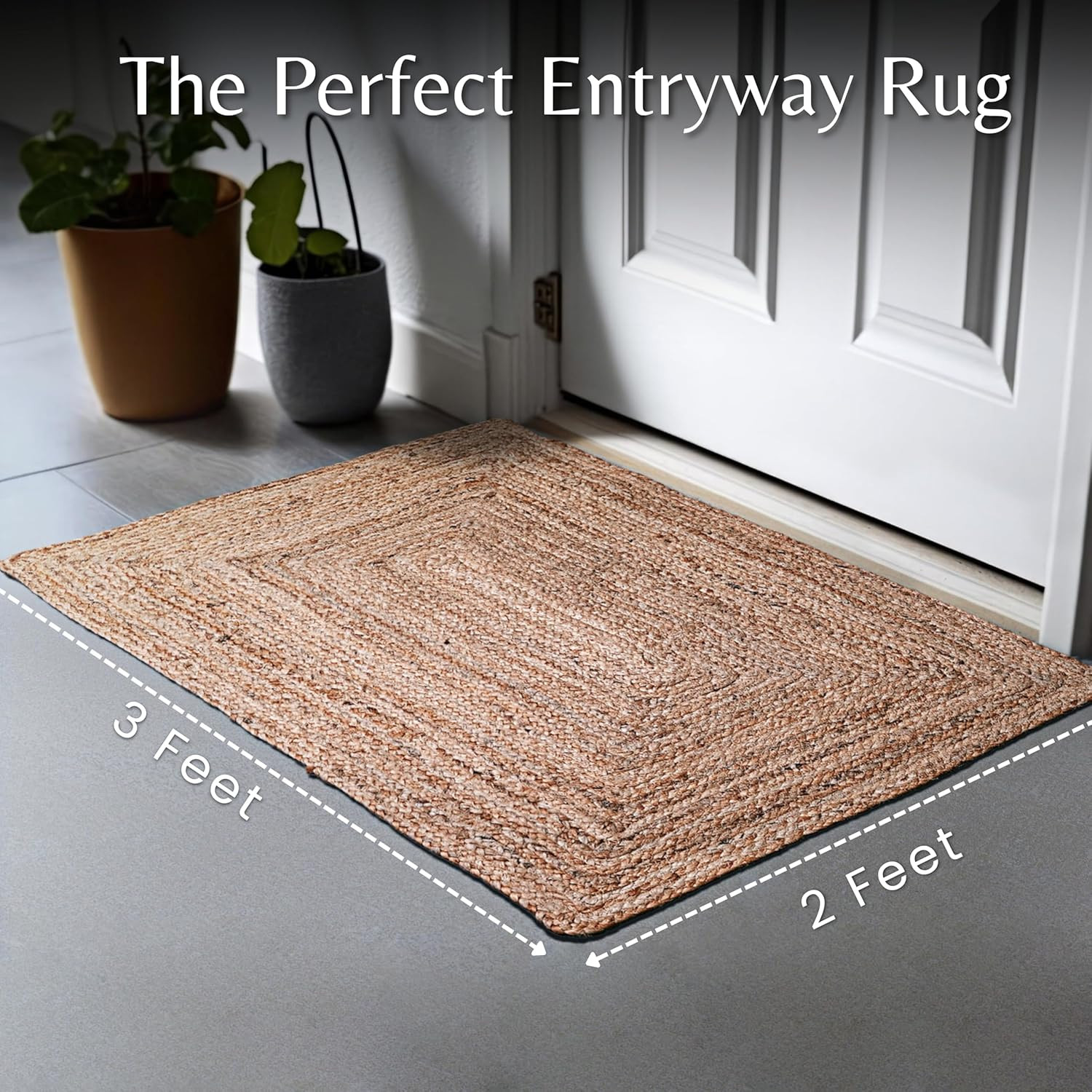Hand Woven Jute Braided Rug 2’X3′ – Natural, Boho Reversible Floor Carpet for Li
