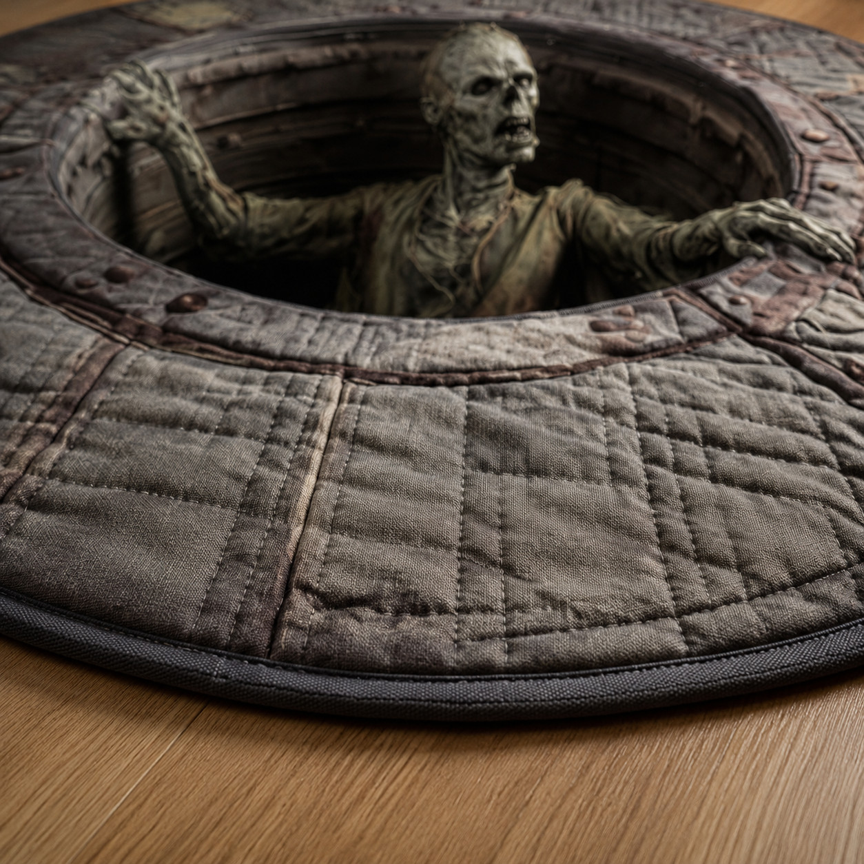 3D Skeleton Halloween Rug, Round Spooky Area Rug, Optical Illusion Floor Mat