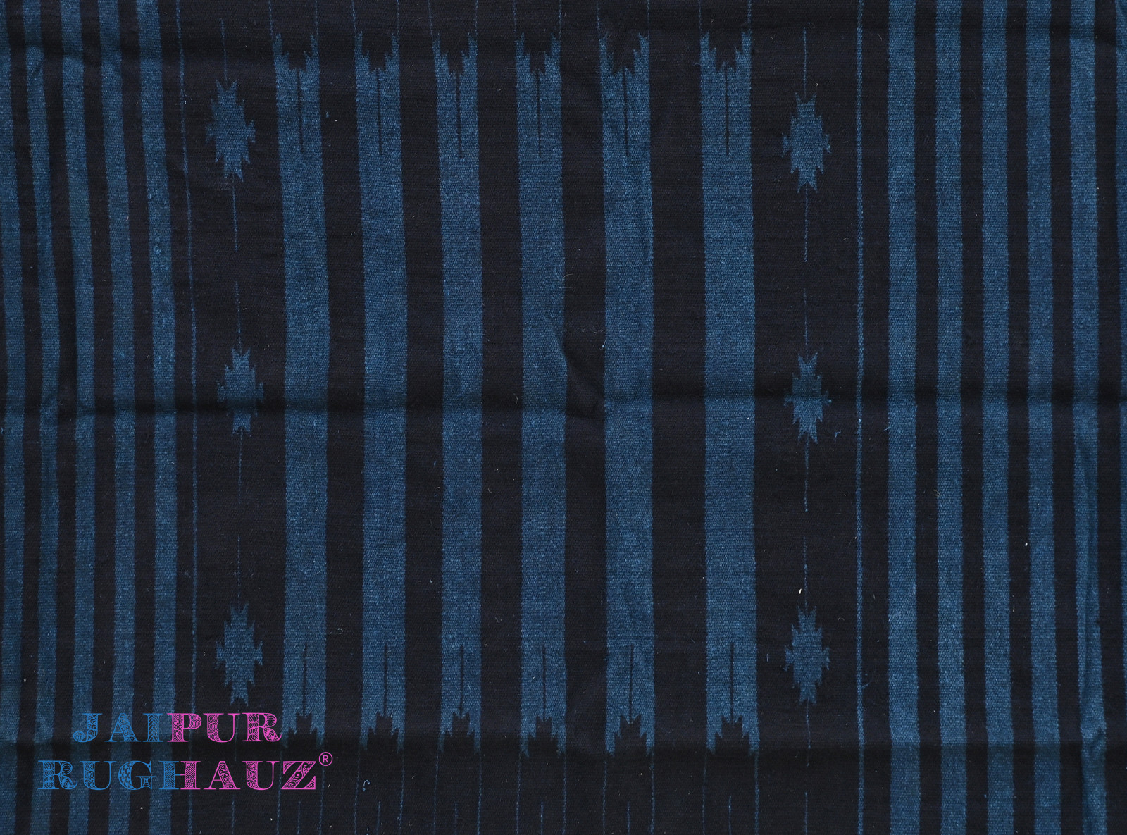 4×6 wool Deep Dark Indigo Blue Haveli Stripes Modern Handmade Area Rug