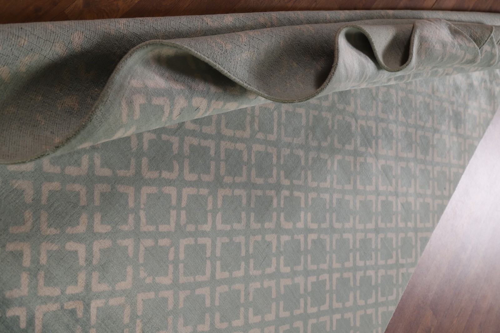 All-Over Geometric Modern Area Rug 6×8 Contemporary Hand-made Wool Green Carpet