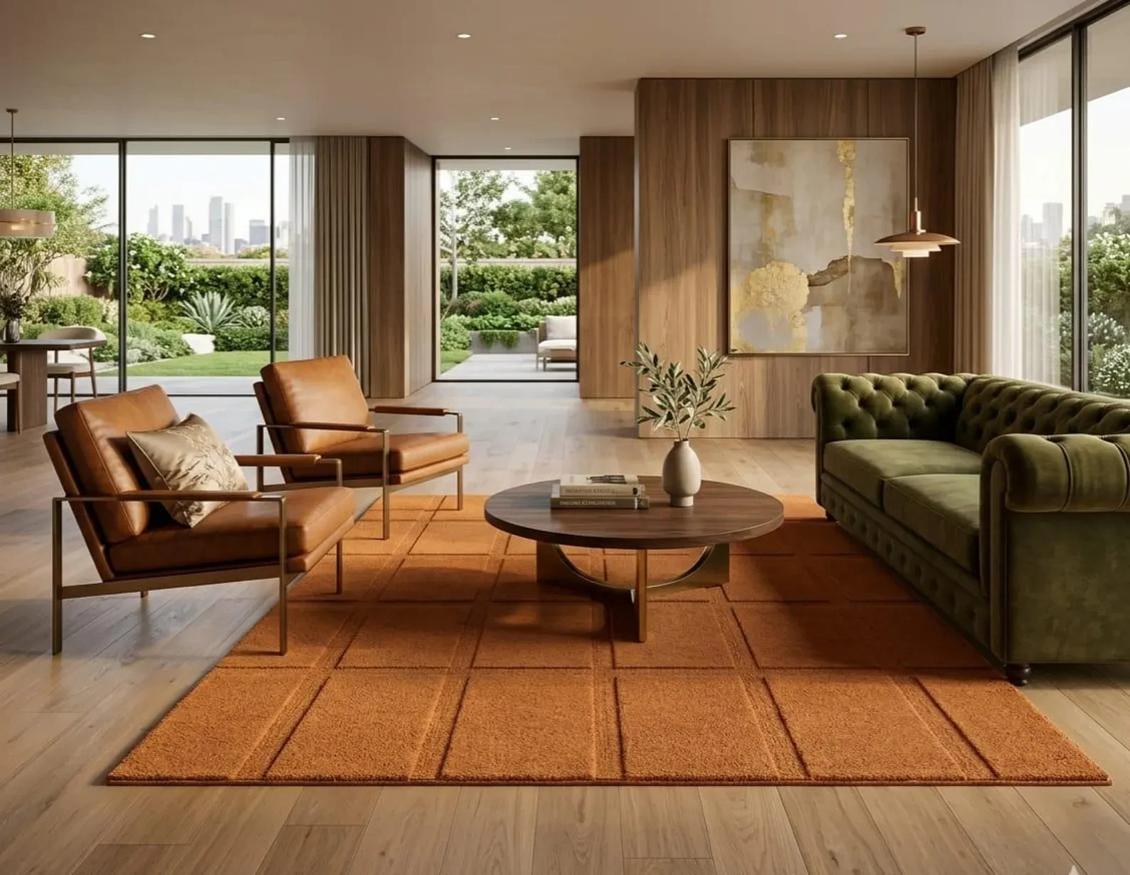 Hand Tufted Wool Area Rug, Terracotta Modern Rug, Geometric Living Room Carpet