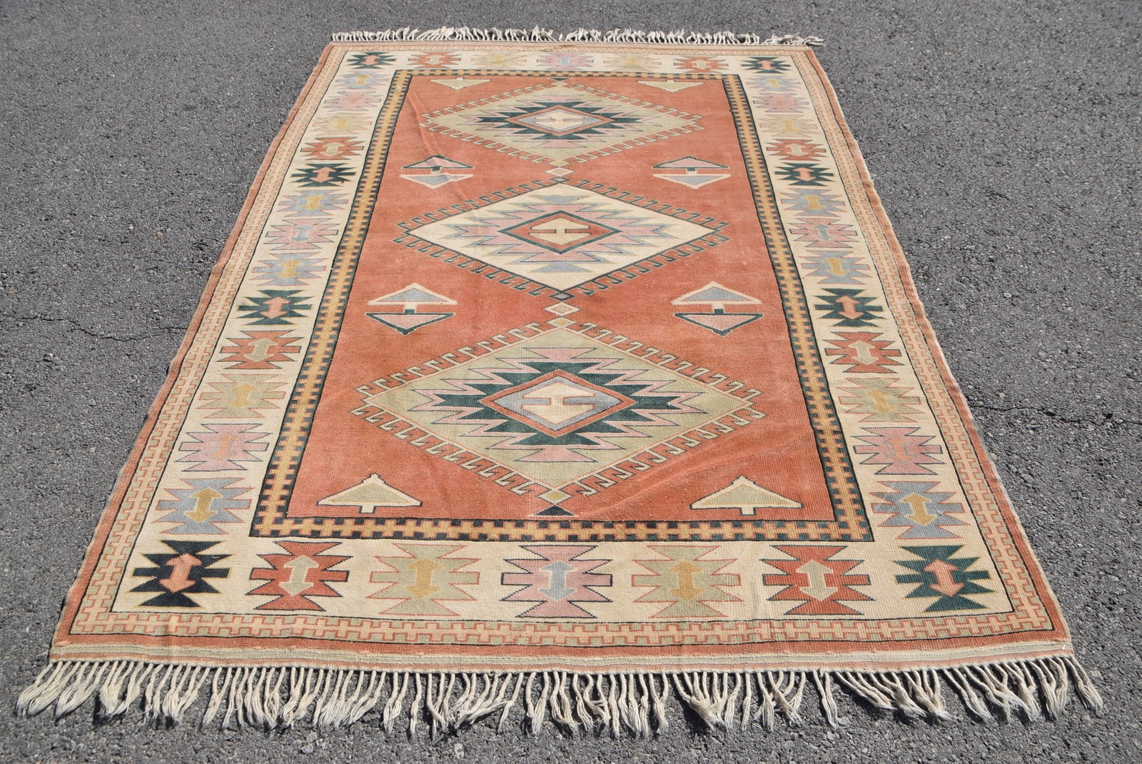 5,3×7,5 ft Area Turkish Rug, Vintage Rug, Red Gray Southwestern Wool Rug