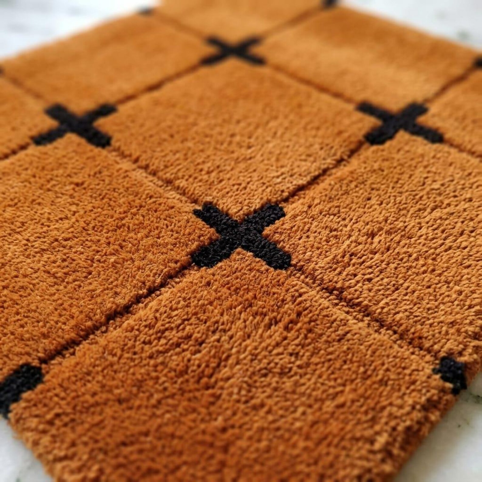 Handmade Tufted Wool Rug Terracotta Geometric Grid Area Rug Scandinavian Modern