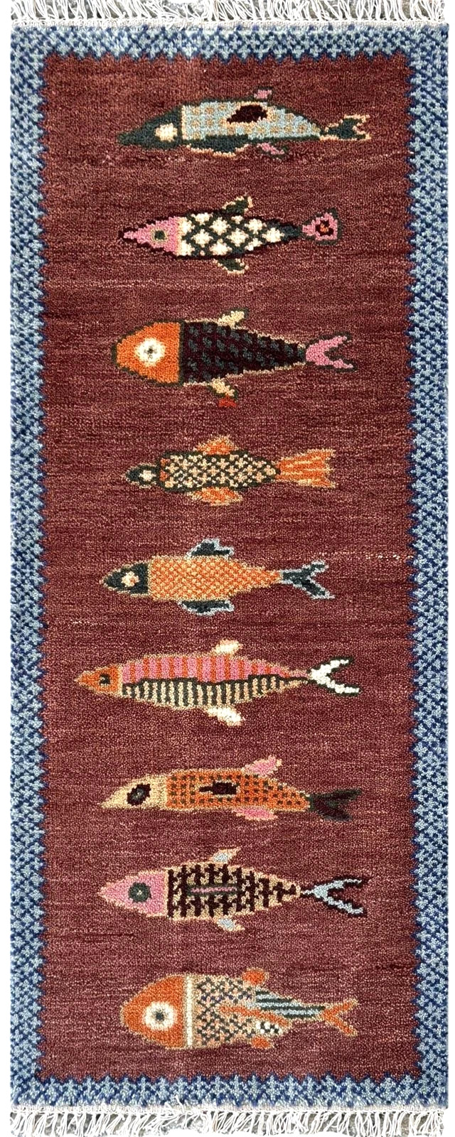 Traditional Koi Fish Oushak Runner Rug – Hand Knotted Wool Large Hallways Carpet