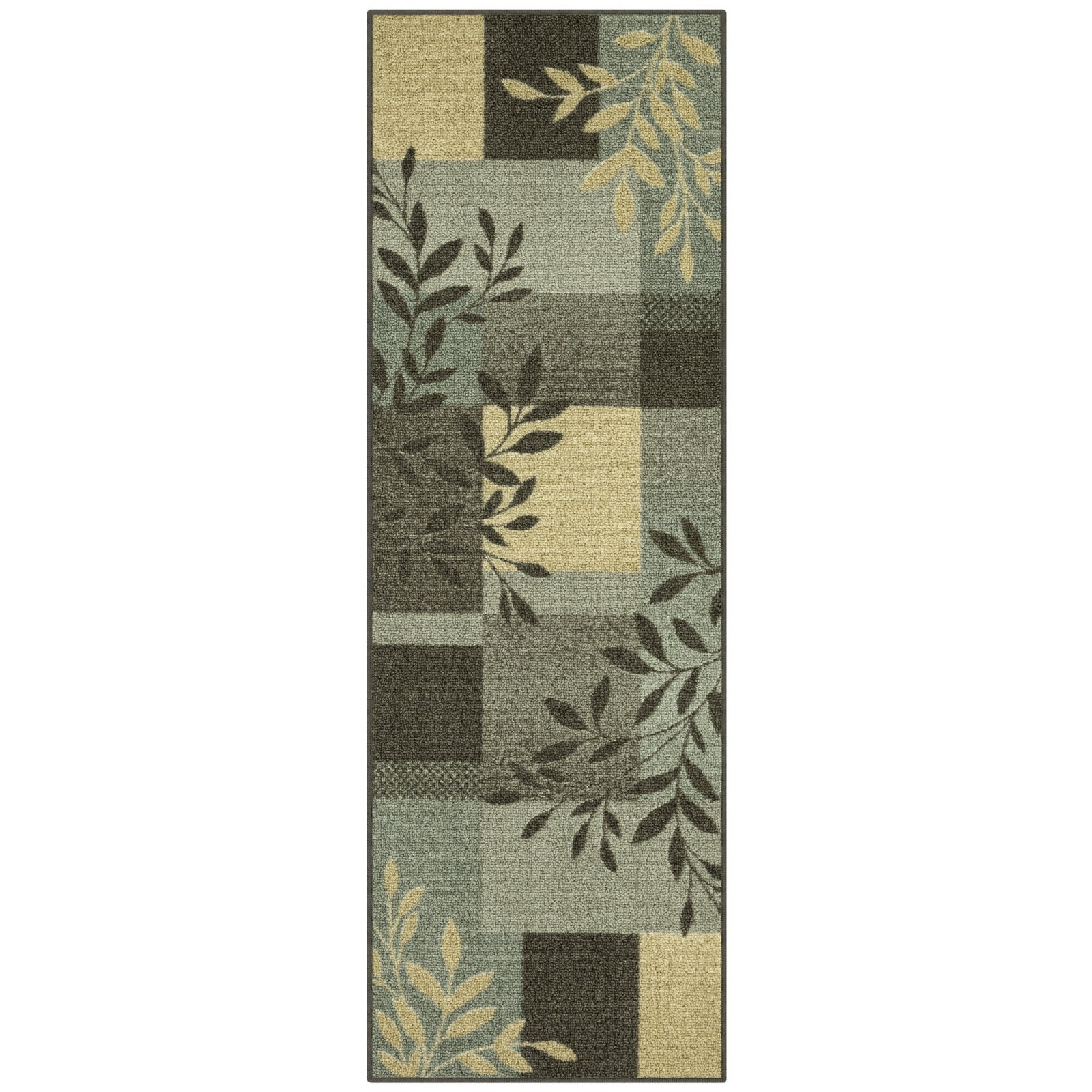 Mainstays Traditional Leaf Block Gray Indoor Hallway Runner Rug, 1’8″x5′ Durable