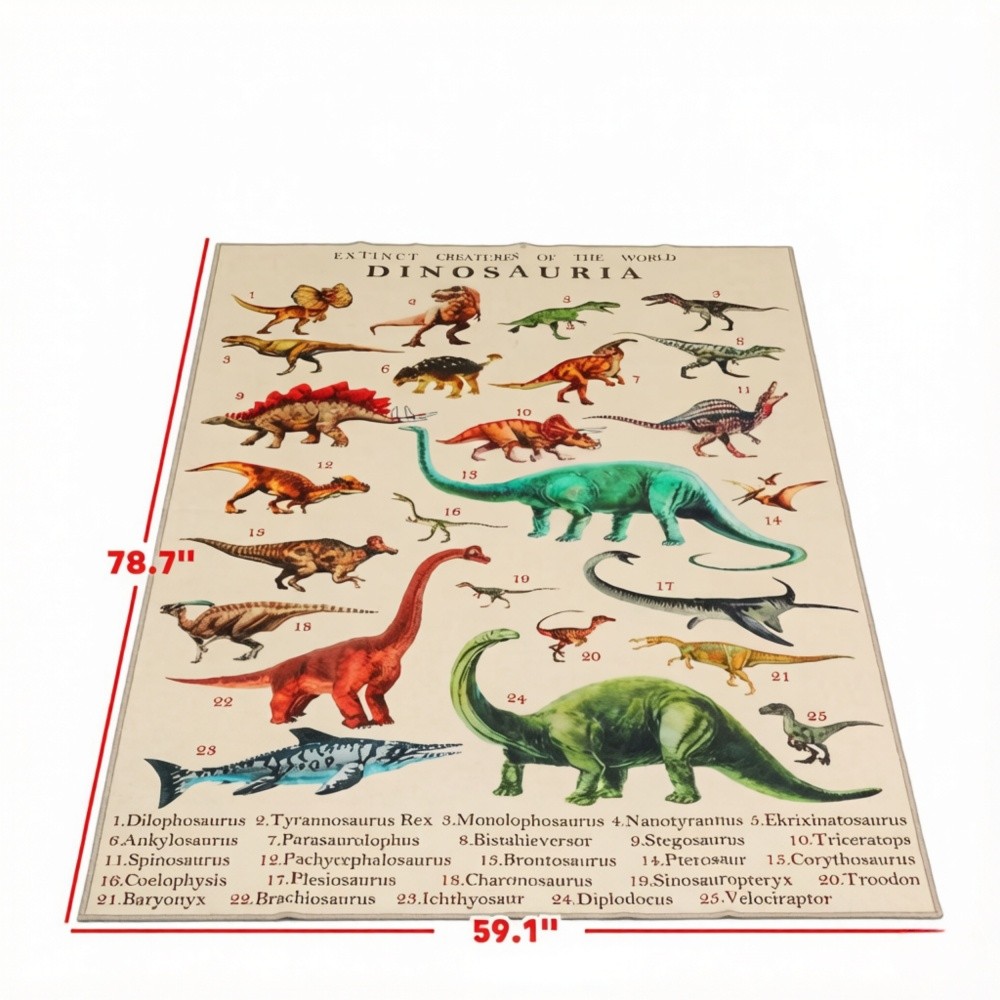 Educational Dinosaur Floor Mat,Dinosaur-Themed Kids Rug Dinosaur Discovery Rug