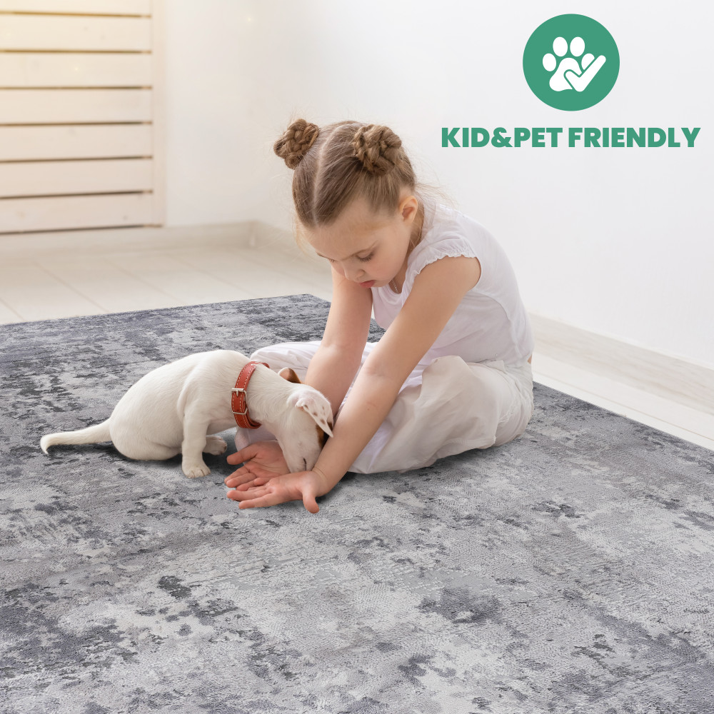 MARFI Collection 90×63 Inch Light Grey Home Rug, Modern Non-Shedding Easy Clean