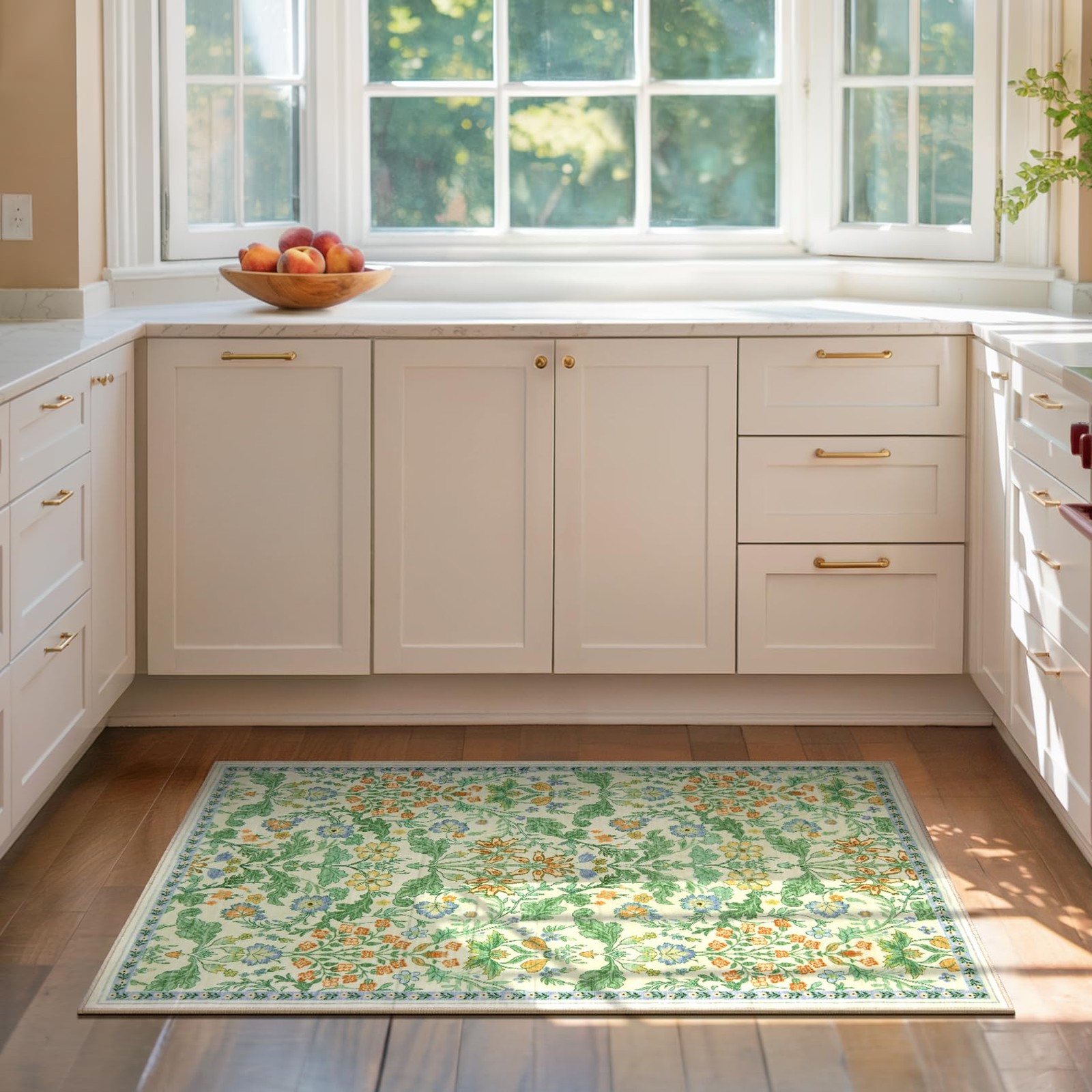 Floral Entryway Washable Rug: 2×3 Soft Low Pile Thin Indoor Front Door Mat, N…