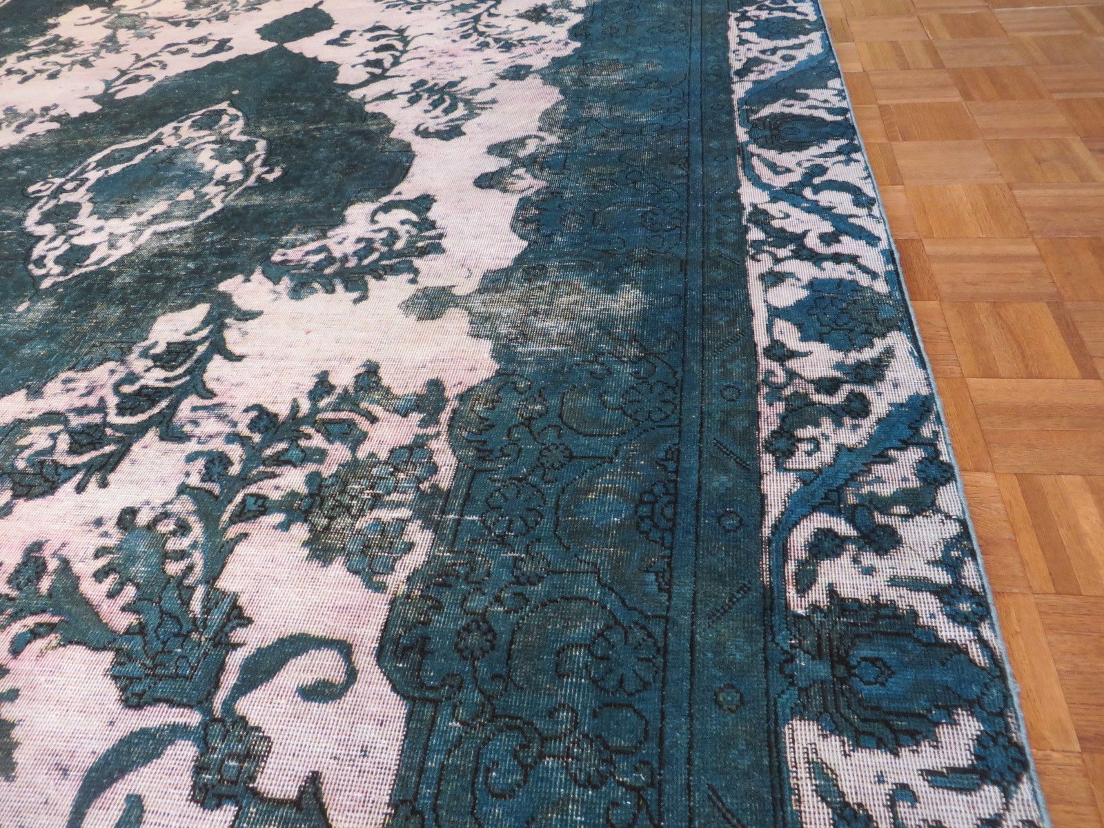 8’11 X 11’10 Hand Knotted Silver & Teal Overdyed Vintage Oriental Rug G3382