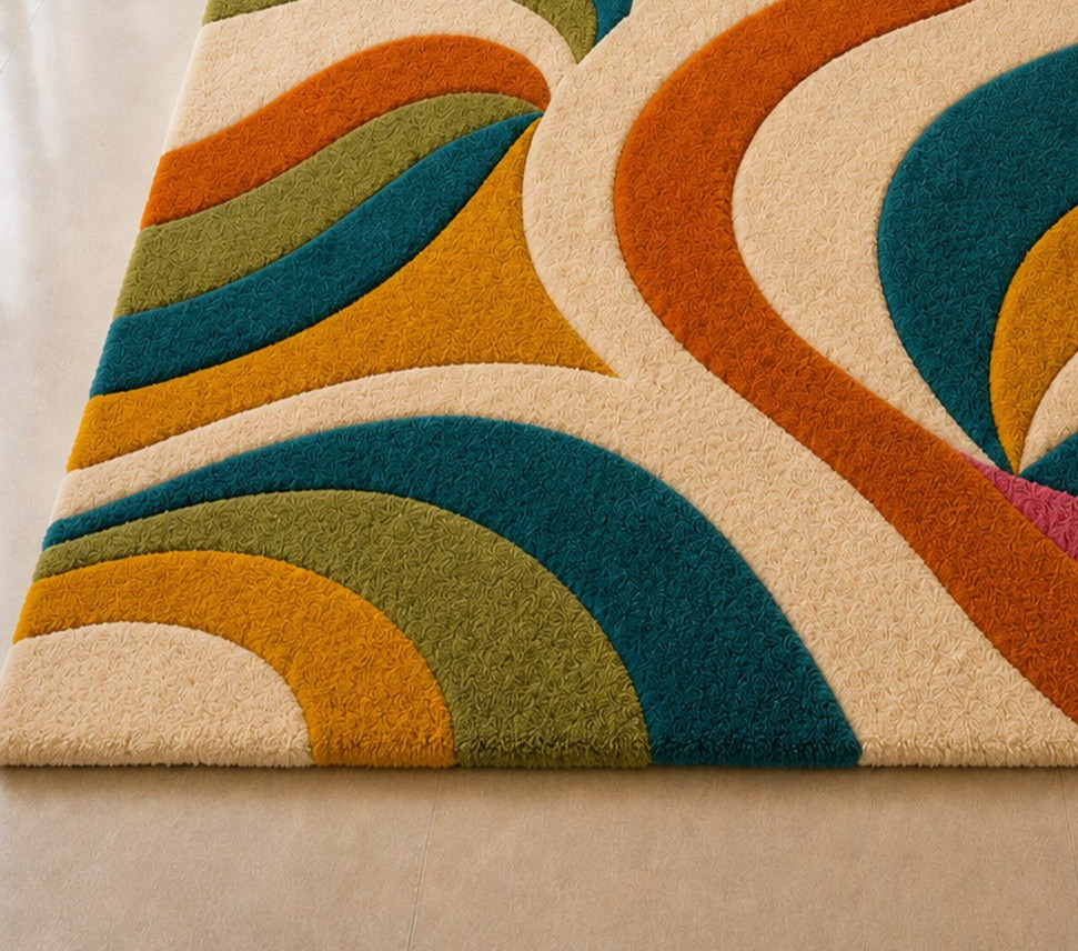 Hand Tufted Abstract Wool Area Rug Mid Century Modern Retro Custom Size