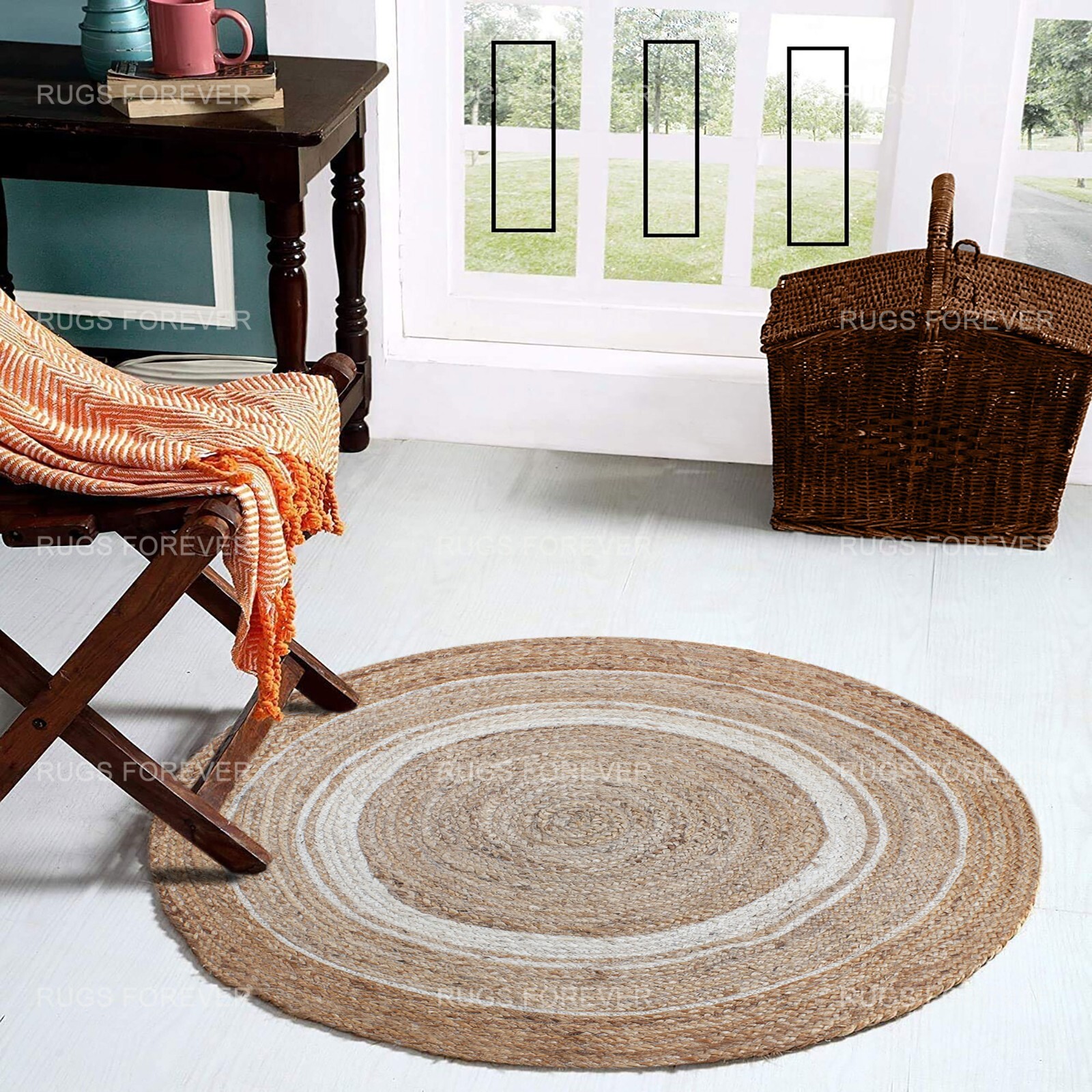 Handmade Beige Circle Jute Area Rugs Modern Living Room Kitchen Carpets 3×3 ft