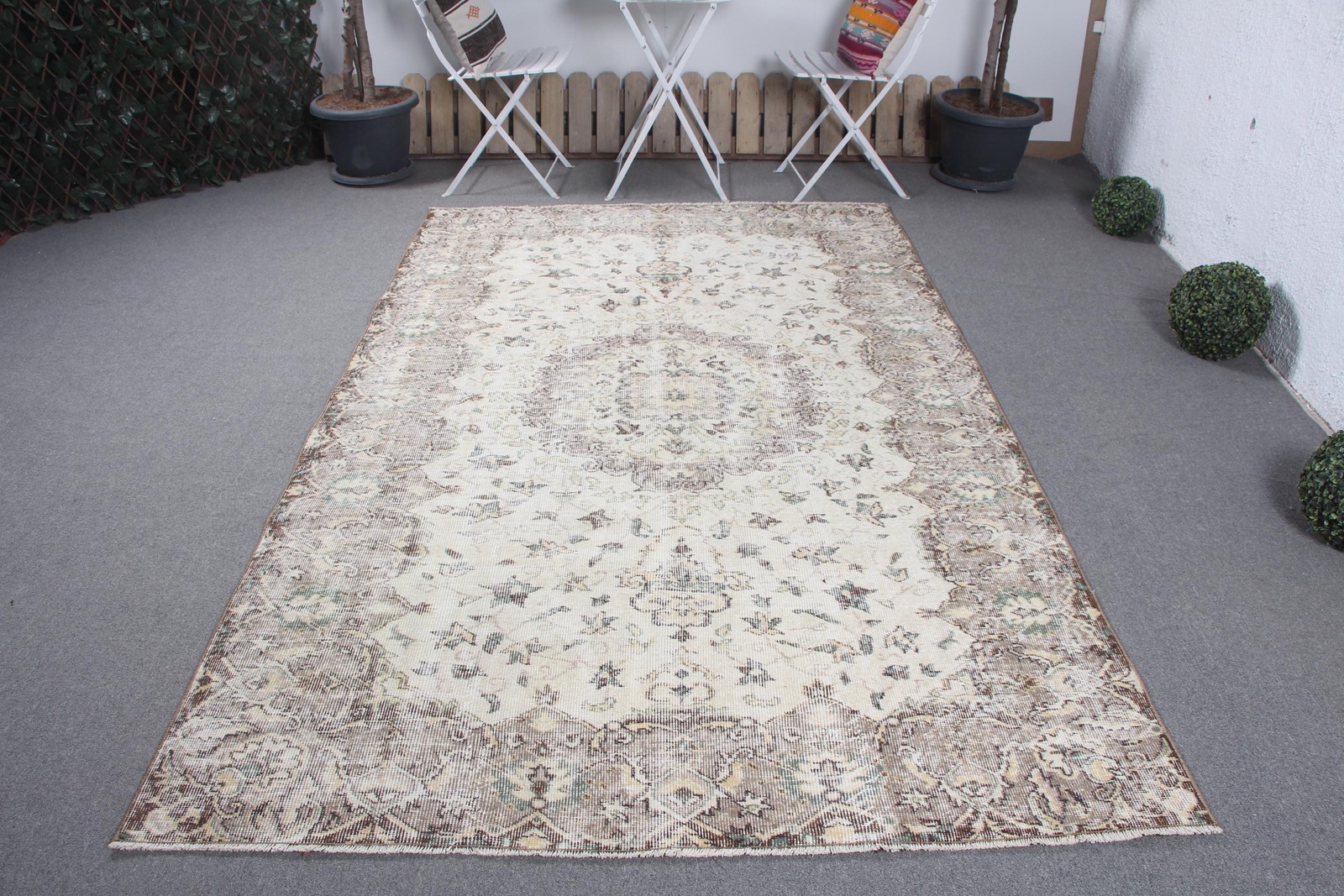 Turkish Rug, 5,4×8,9 ft Large Vintage Rug, Beige Brown Ombré Rug