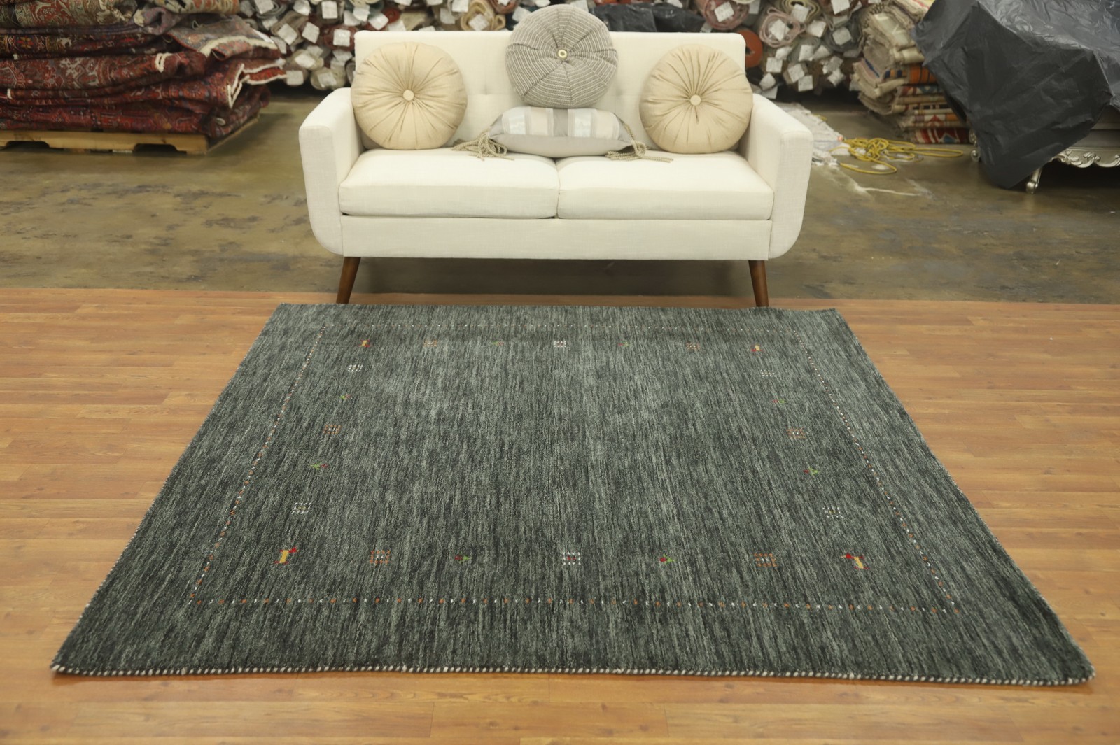 Green Gabbeh Square Area Rug 6×6 Ft Hand-Knotted Modern Wool Carpet Tribal Rug