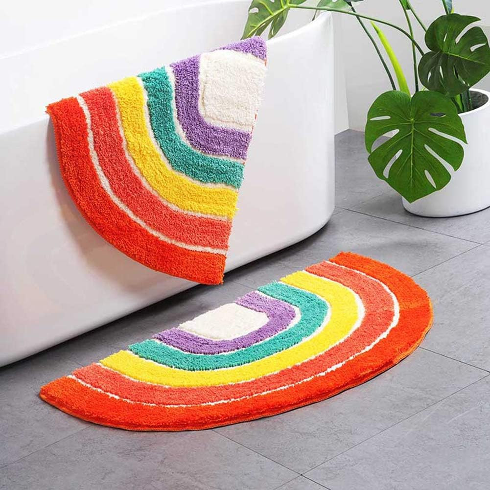 Rainbow Semi-Circle Mat for Front Door Bath Home Decorative Carpet Soft Area Rug
