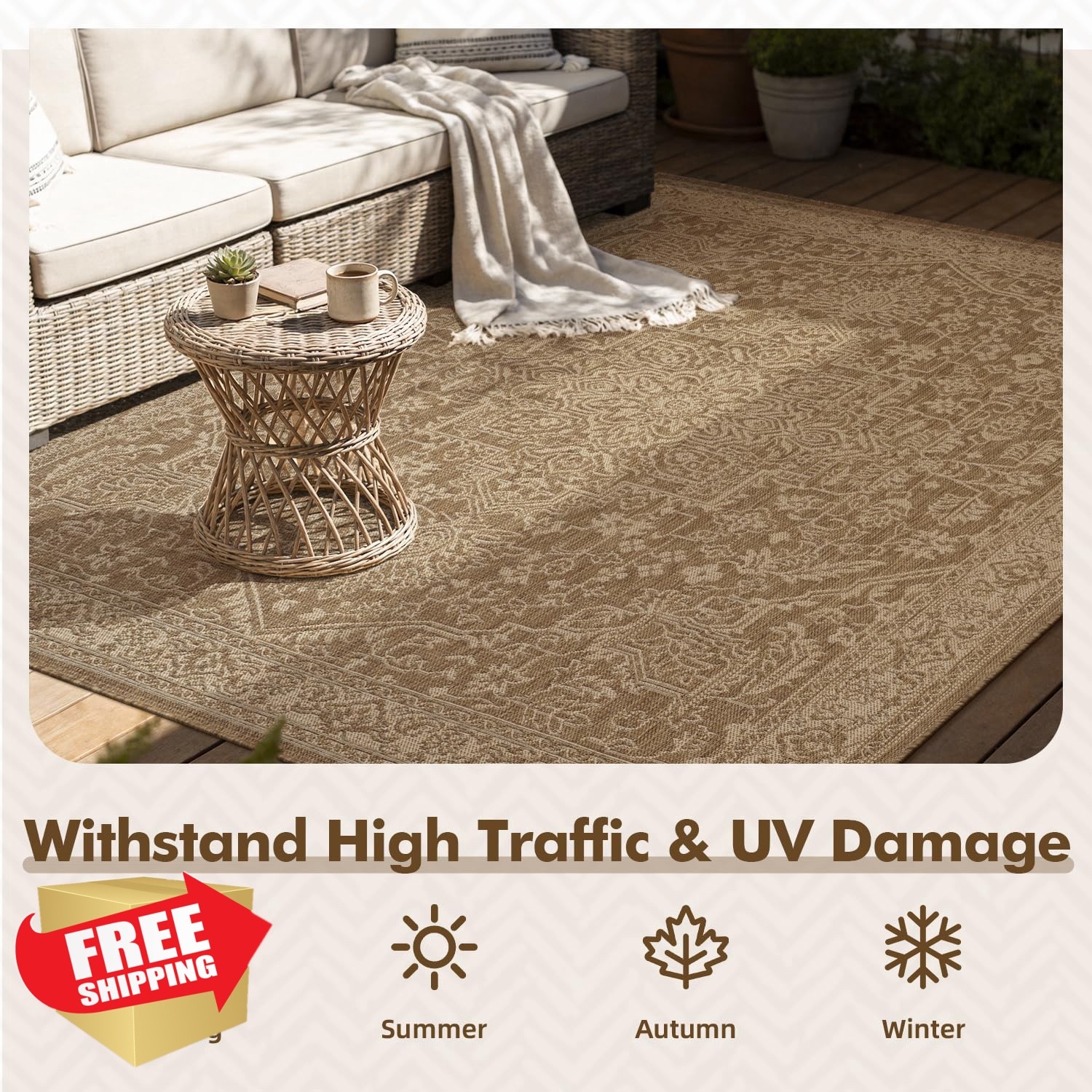 MontVoo Patio Rug 5’x7′ Brown Beige