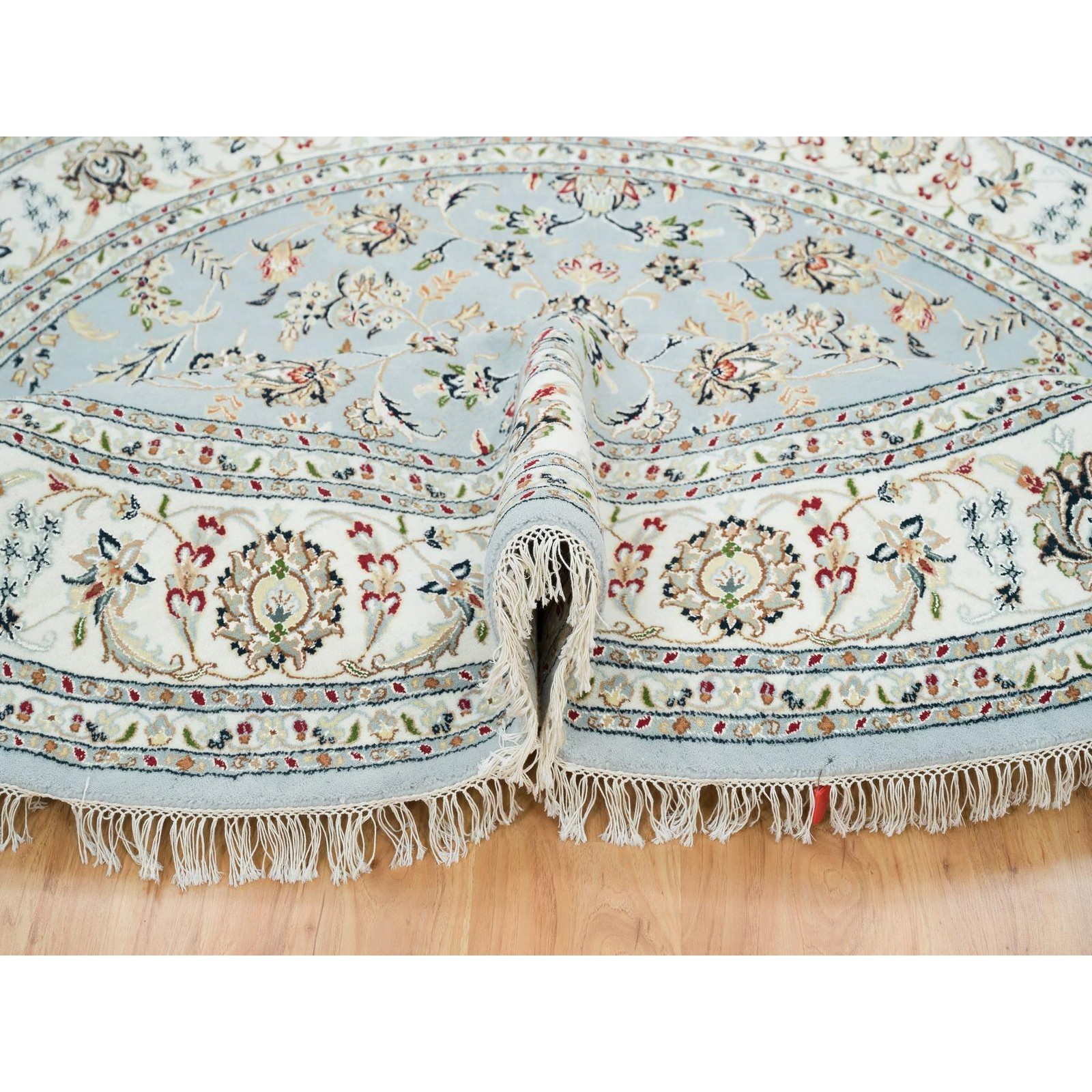 7’8 x7’8 Round Light Blue Hand Knotted Nain Design Rug G16136