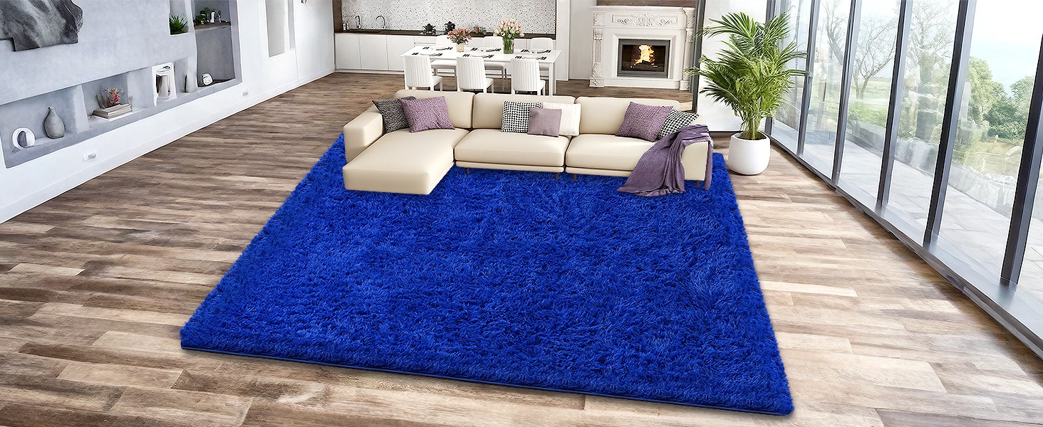 Blue Shag Area Rug for Bedroom, 4×6 Fluffy Shaggy Rugs for Living Room Boys Kids