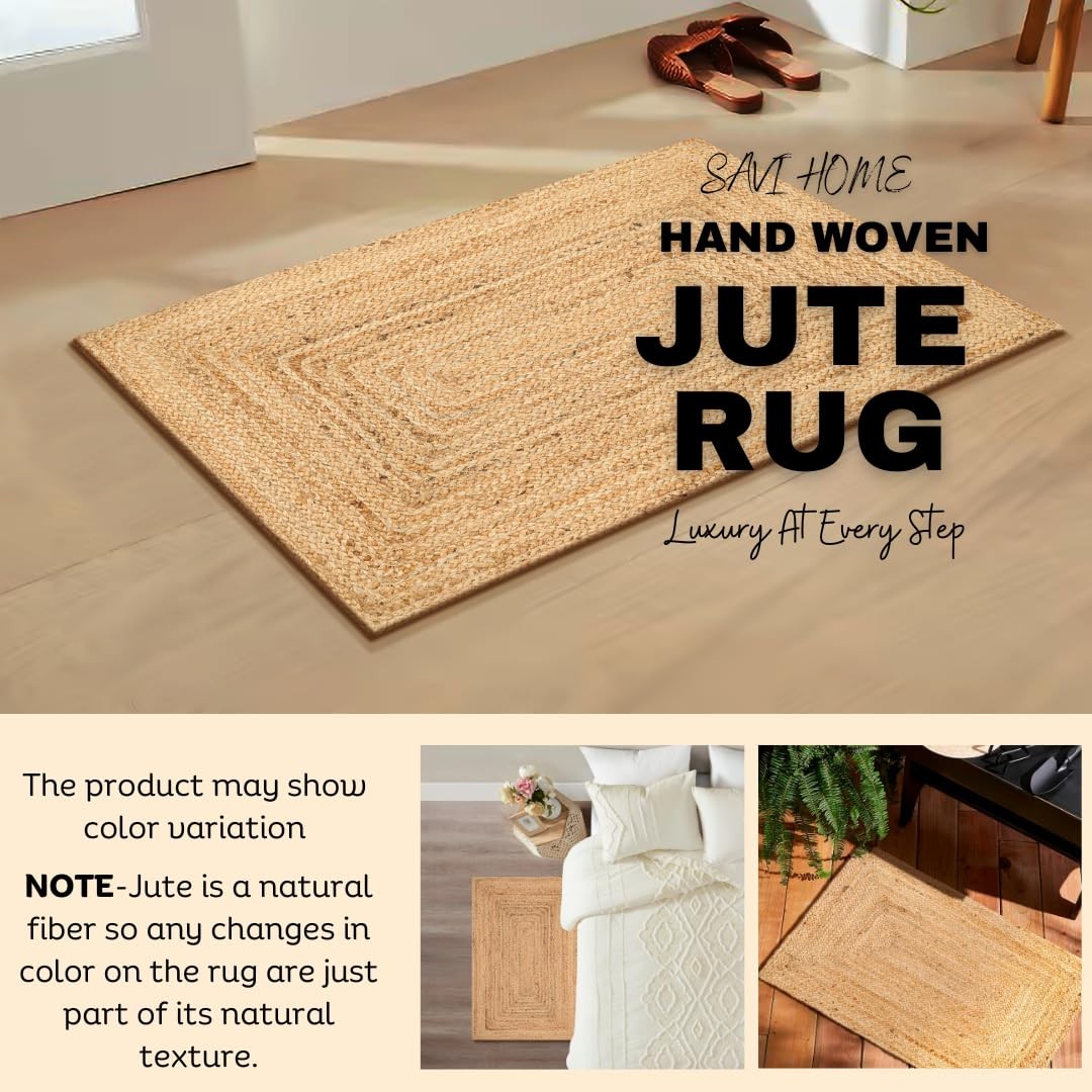 Savi Home 2×3 Natural Jute Braided Area Rug Reversible Entry Boho Kitchen