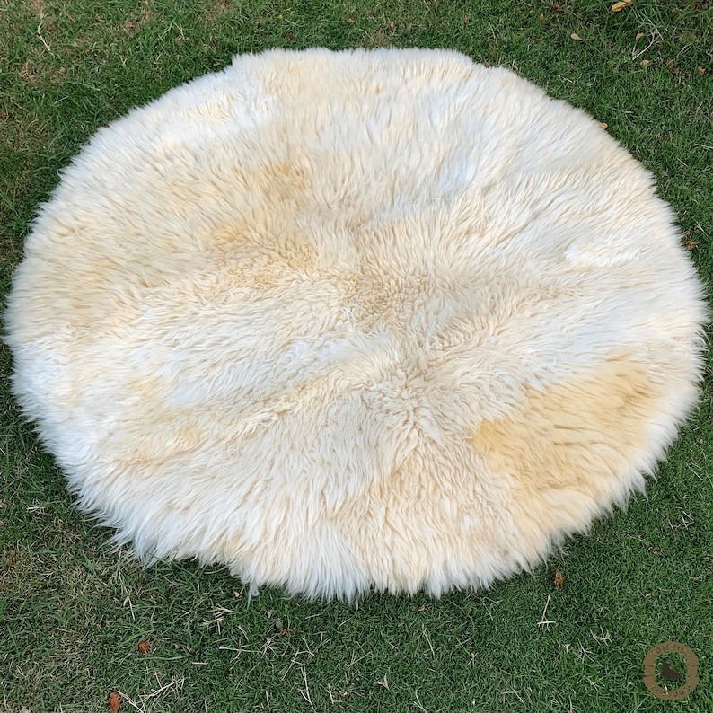 Round Sheepskin Rug Genuine Wool Fur Soft Fluffy Area Rug Home Decor Carpet
