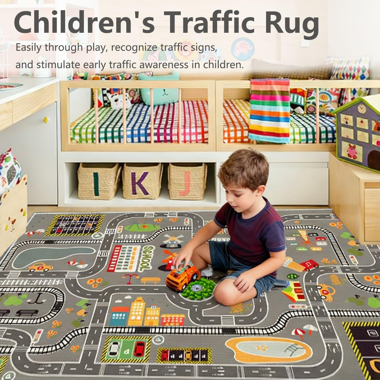 Kids Rug Play Mat Great for Playing with Cars and Toys,Educational Kid Road a…