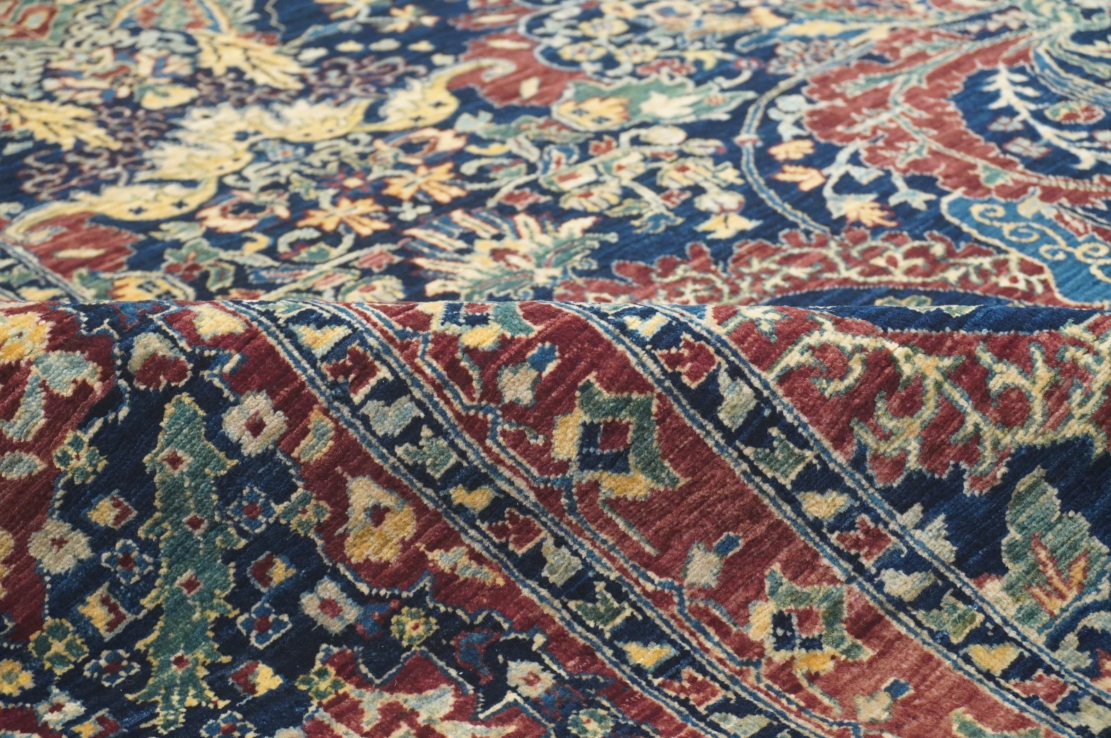 9×11 ft Navy Blue Turkish Hereke Hand Knotted Wool Oriental Rug