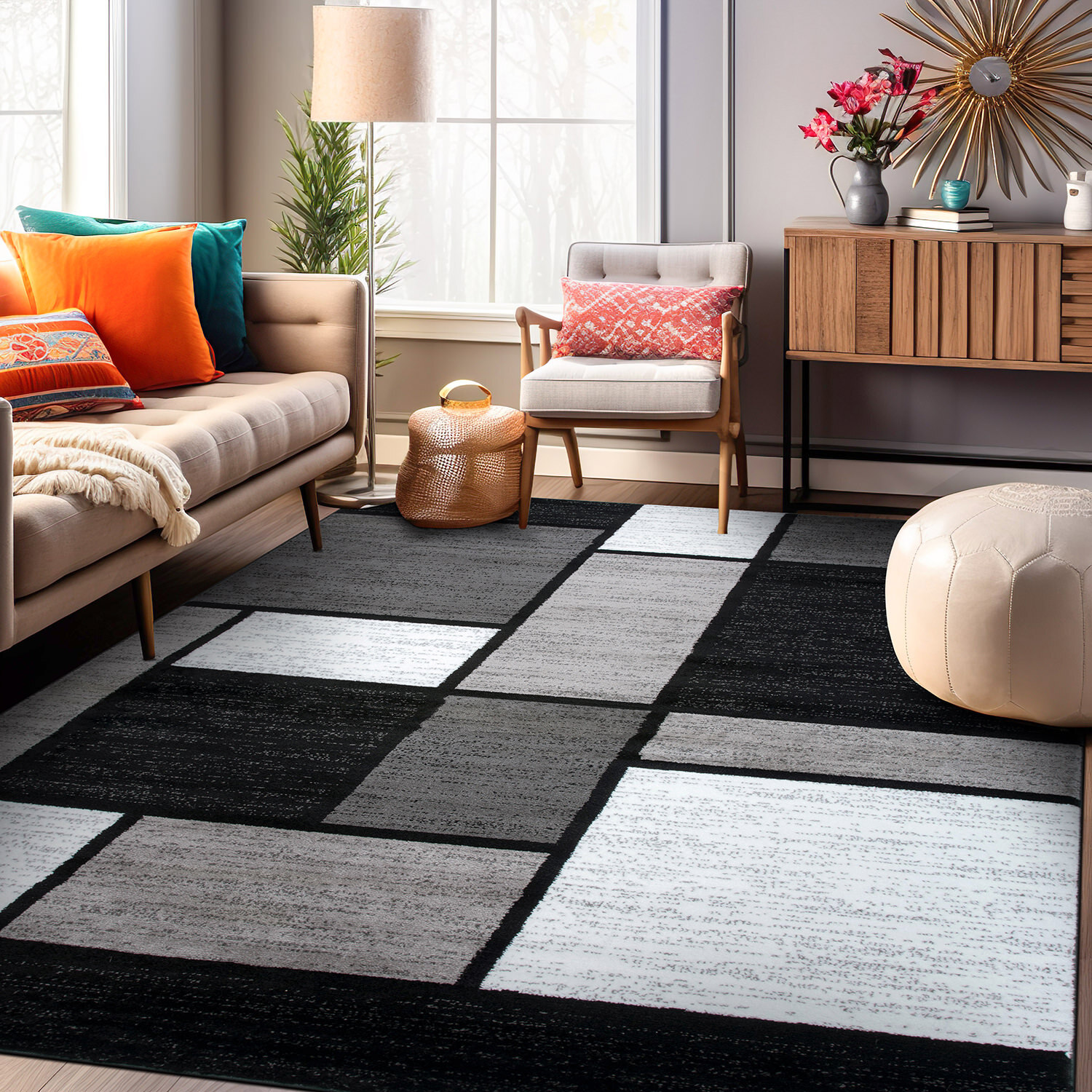 Rugshop Area Rug Contemporary Modern Boxed Color Block Carpet 3×5 Rugs for Sale