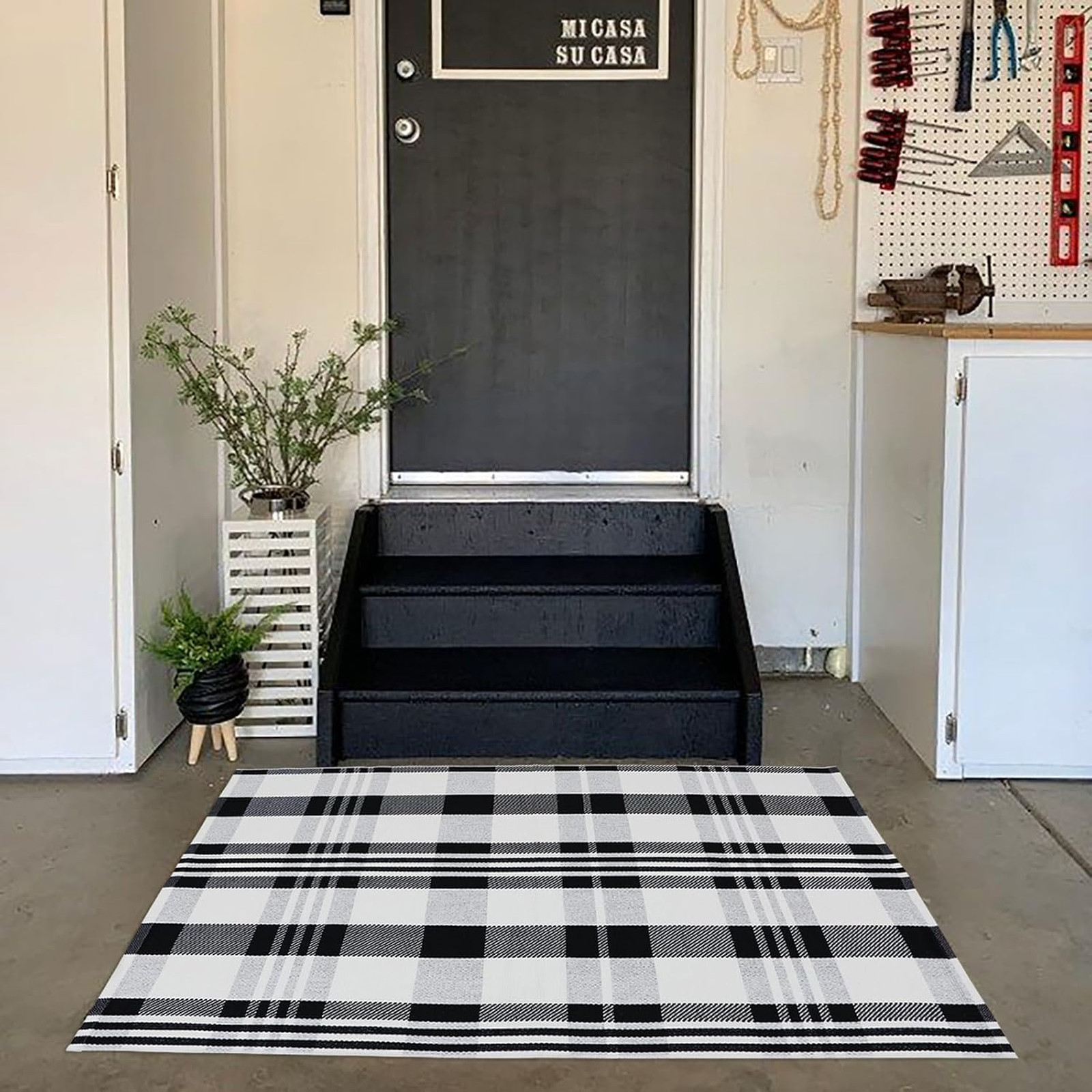 Fall Plaid Rug 2’4 x 3’7 Cotton Check Indoor Outdoor Farmhouse Entryway Rug