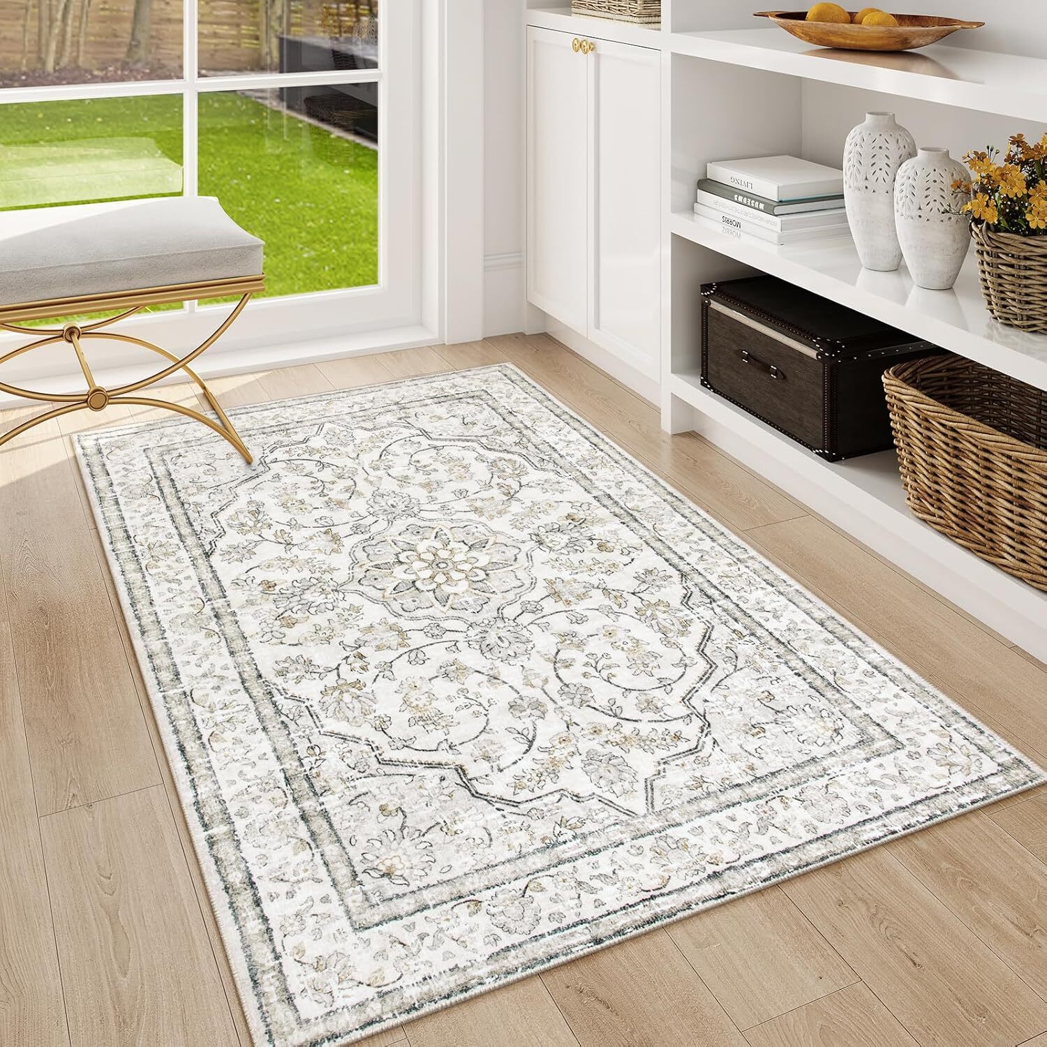 Washable Carpet, Entry Rug, Bathroom Kitchen Rug, (3×5 Feet, Beige)