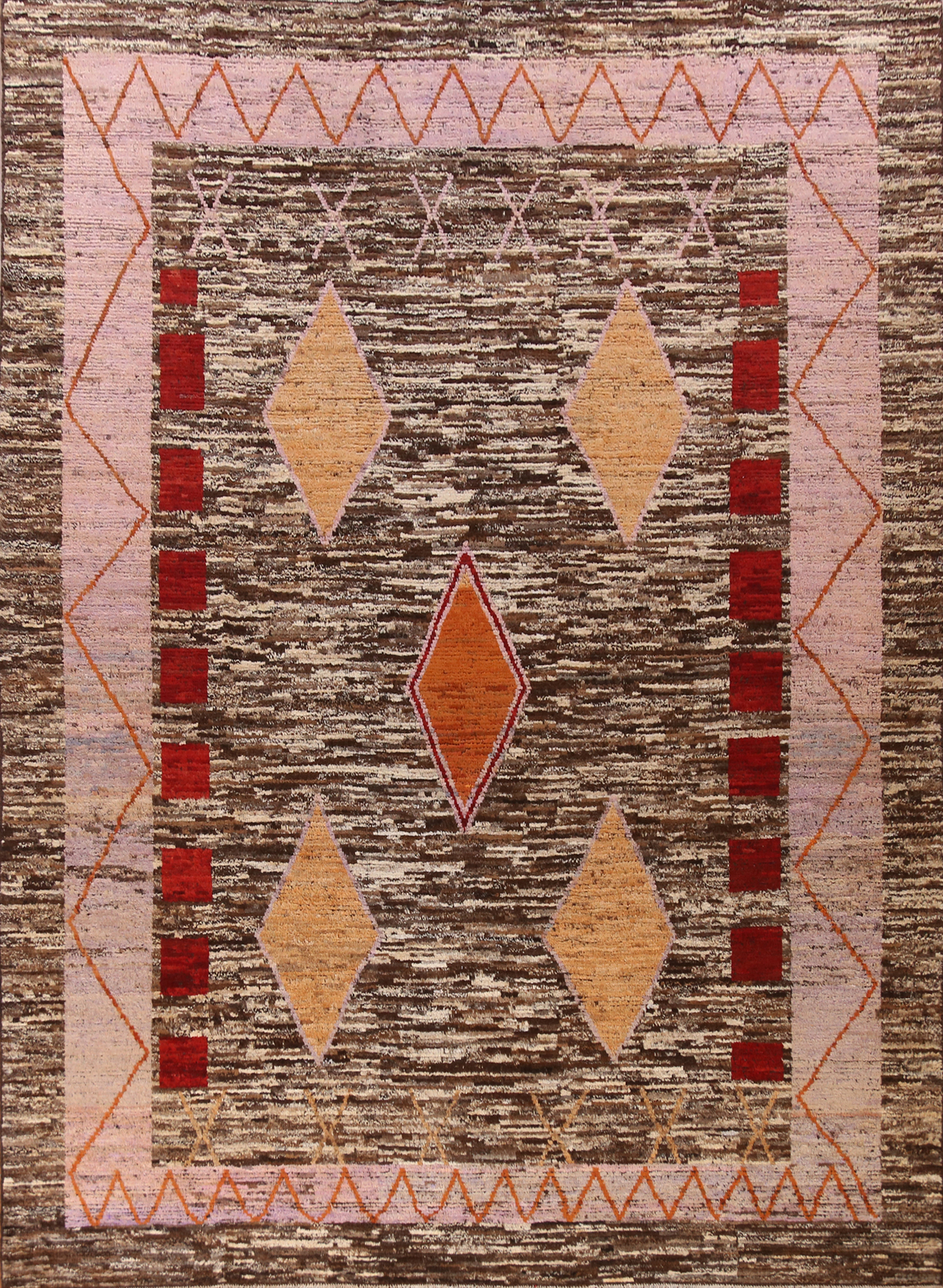 Unique Luxury Hand-Knotted Moroccan Brown Living Room Large Rugs 11×13 ft