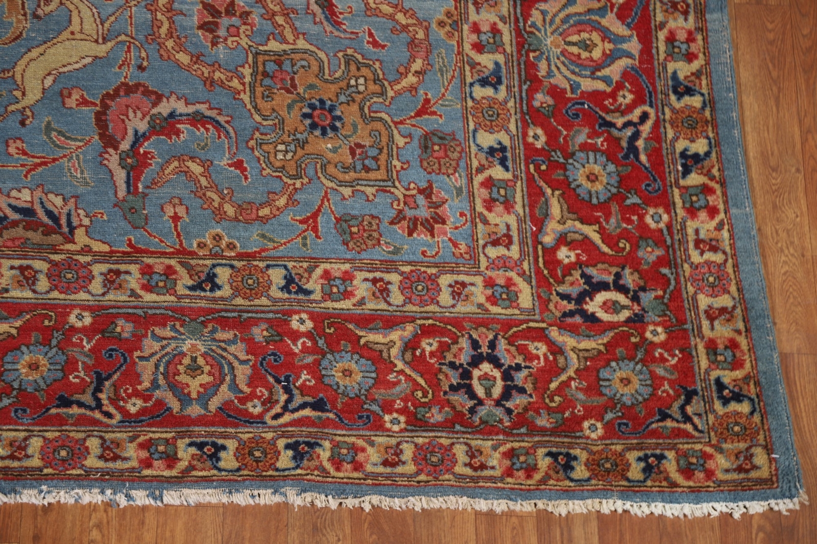 Vegetable Dye Light Blue Tebriz Handmade Floral Animal Design Antique Rug 8’x12′