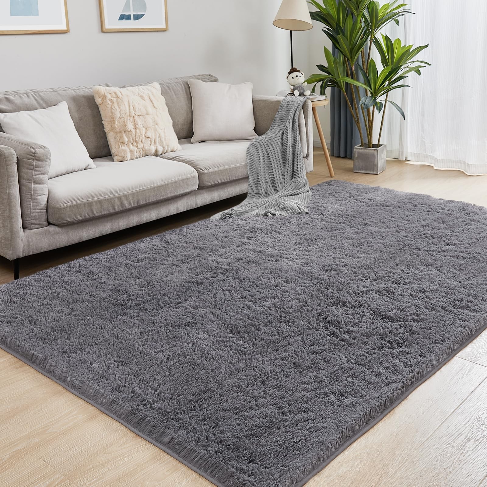Best Puremy Ultra Soft Grey Rugs for Living Room, 5×7 Fluffy Plush Area Bedroom