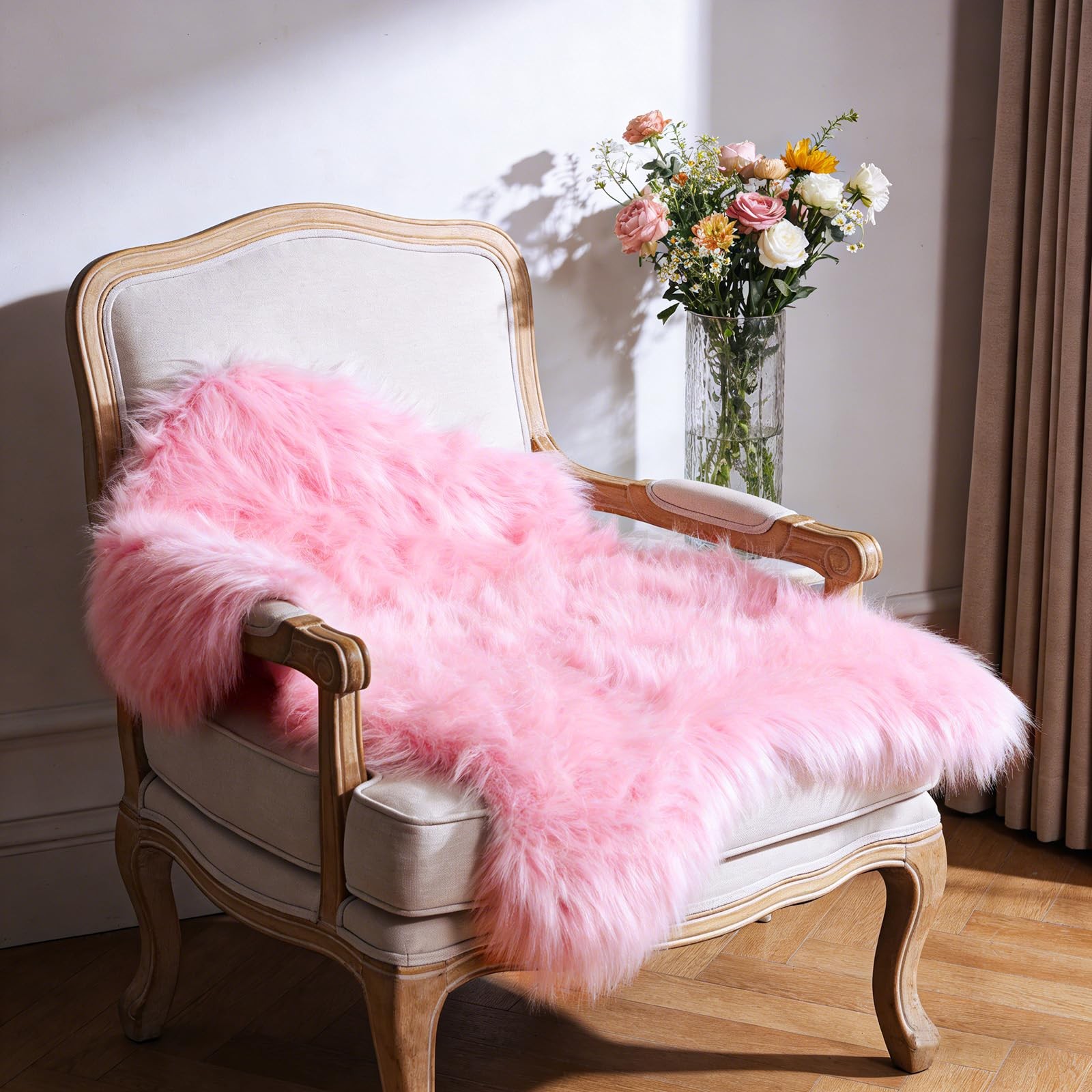 Ultra Soft Faux Fur Rug, Fluffy Shaggy 2 x 3 Ft Sheepskin Fur, Pink Plush Fau…