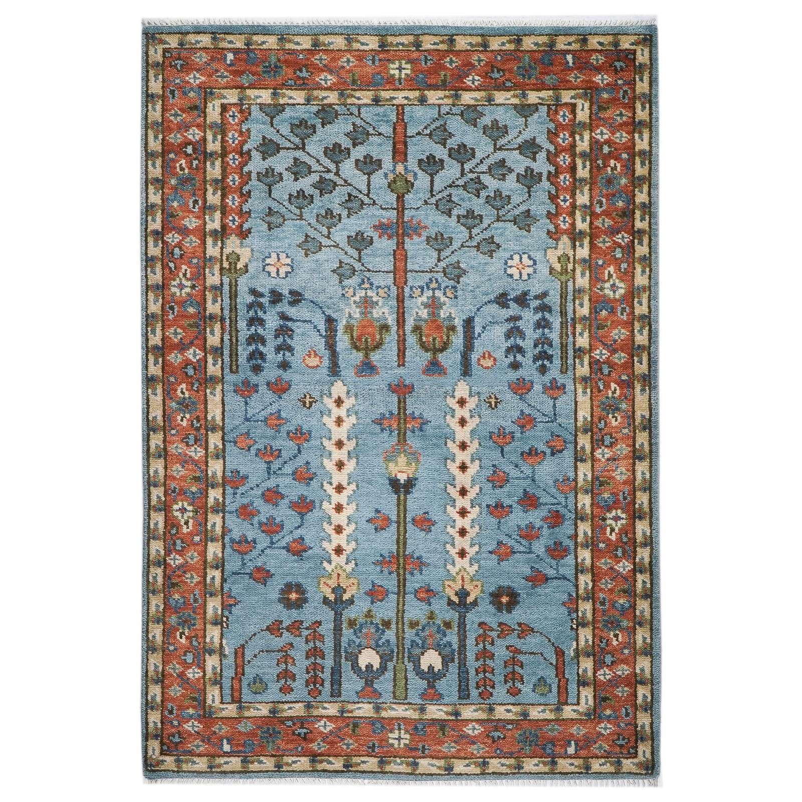 5’2”x7’11” Hand Knotted Wool Blue, Burnt Orange Oushak Transitional Rug