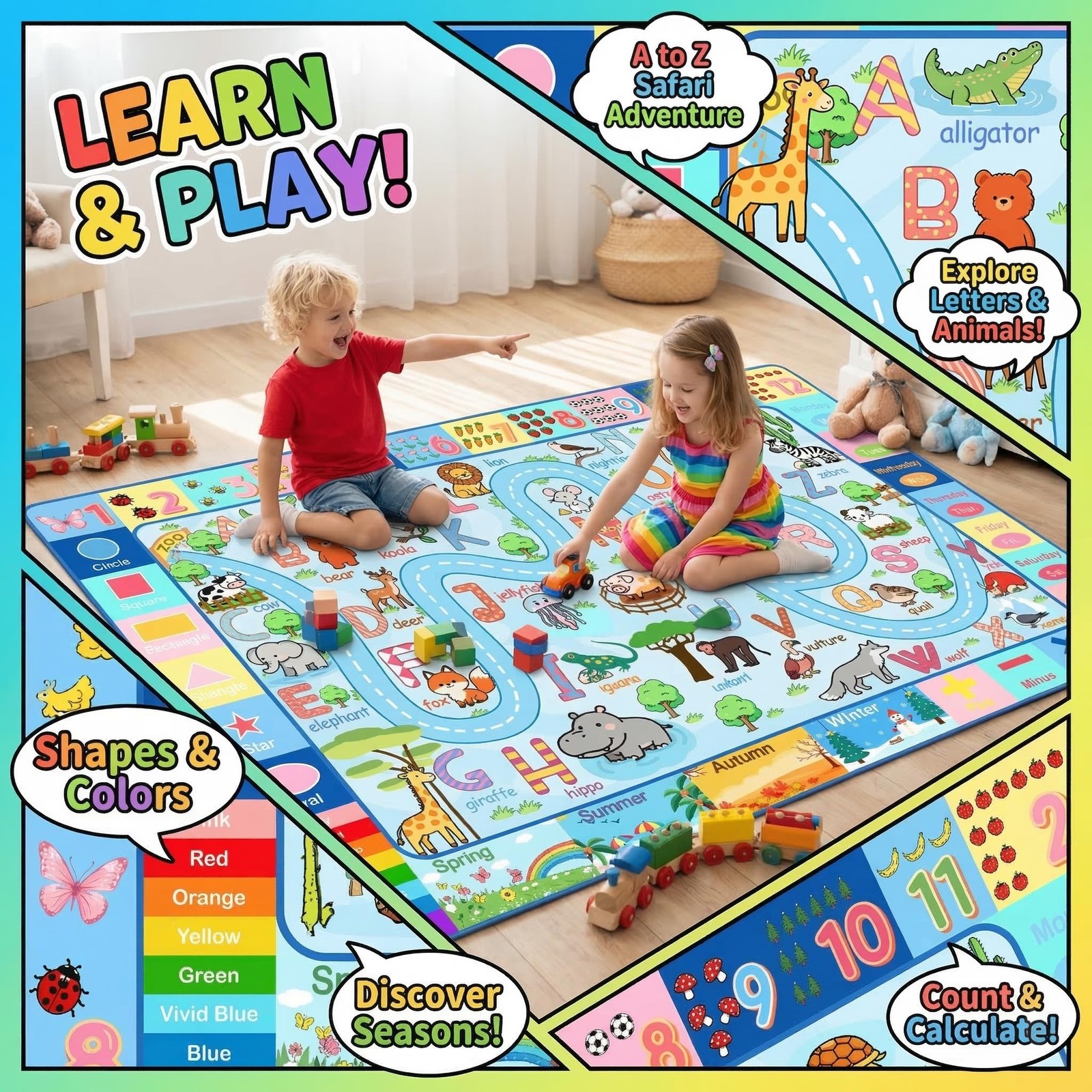 ABC Rug with Alphabet Animals Numbers Shapes, Kids Rugs for Playroom 3×5, Non…