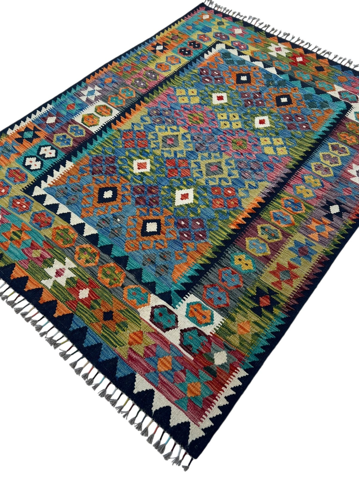 Hand-Woven Afghani Kilim Wool Rug 5’1″ x 6’7″