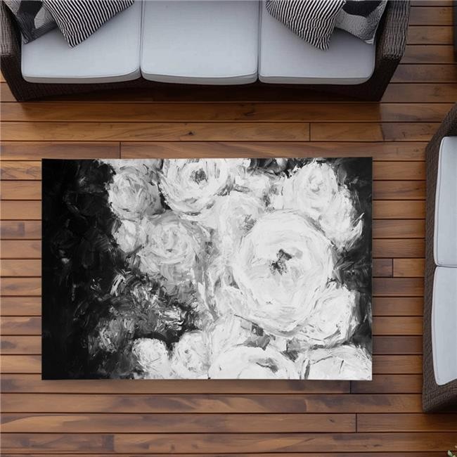 3×5 ft. Monochrome Rose Garden – Gray Floral Outdoor Area Rug – Rectangle