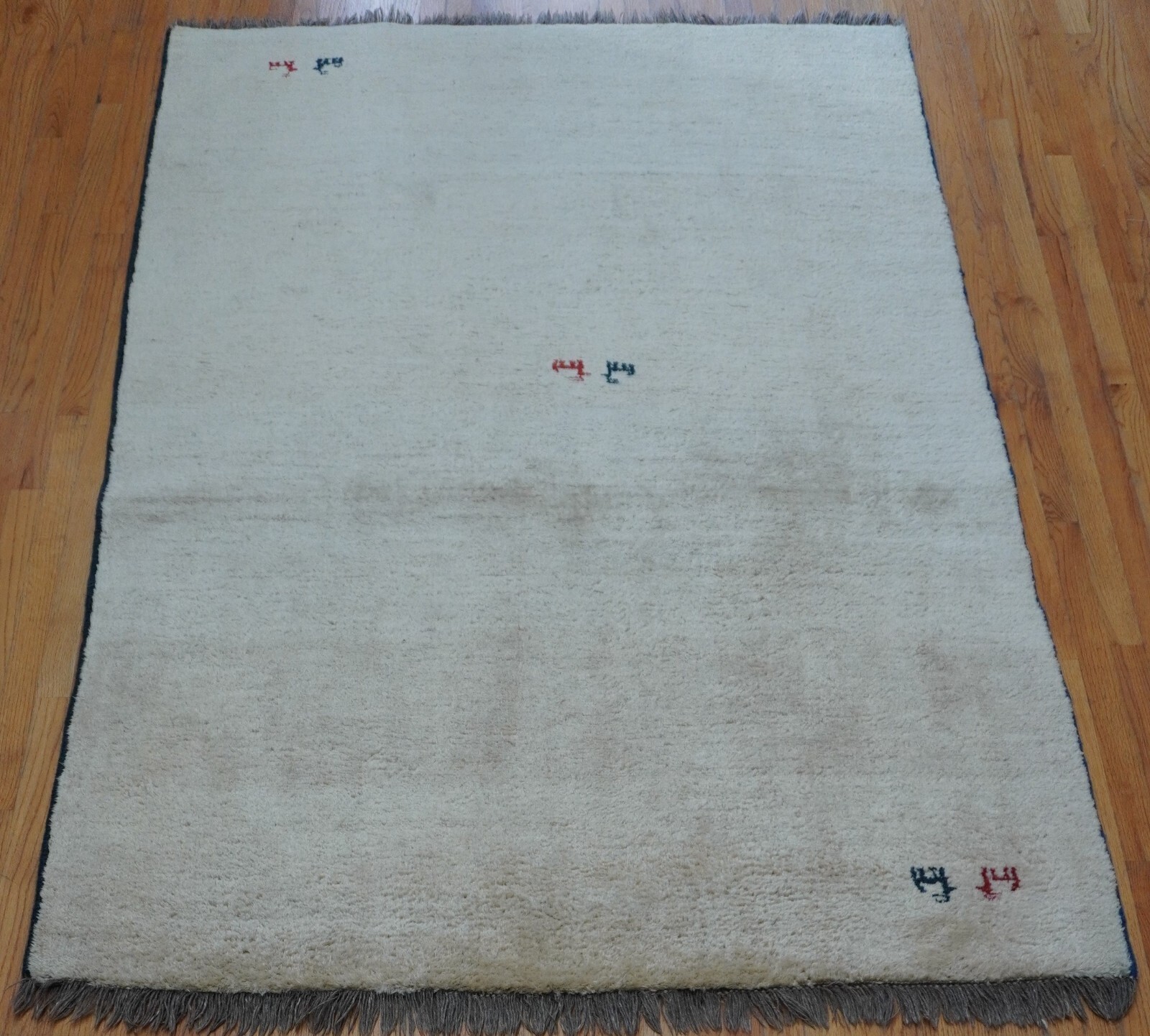 Gabbehh Hand-Knotted Natural Ivory 100% Wool Oriental Rug with Goats 5’4″ x8’2″