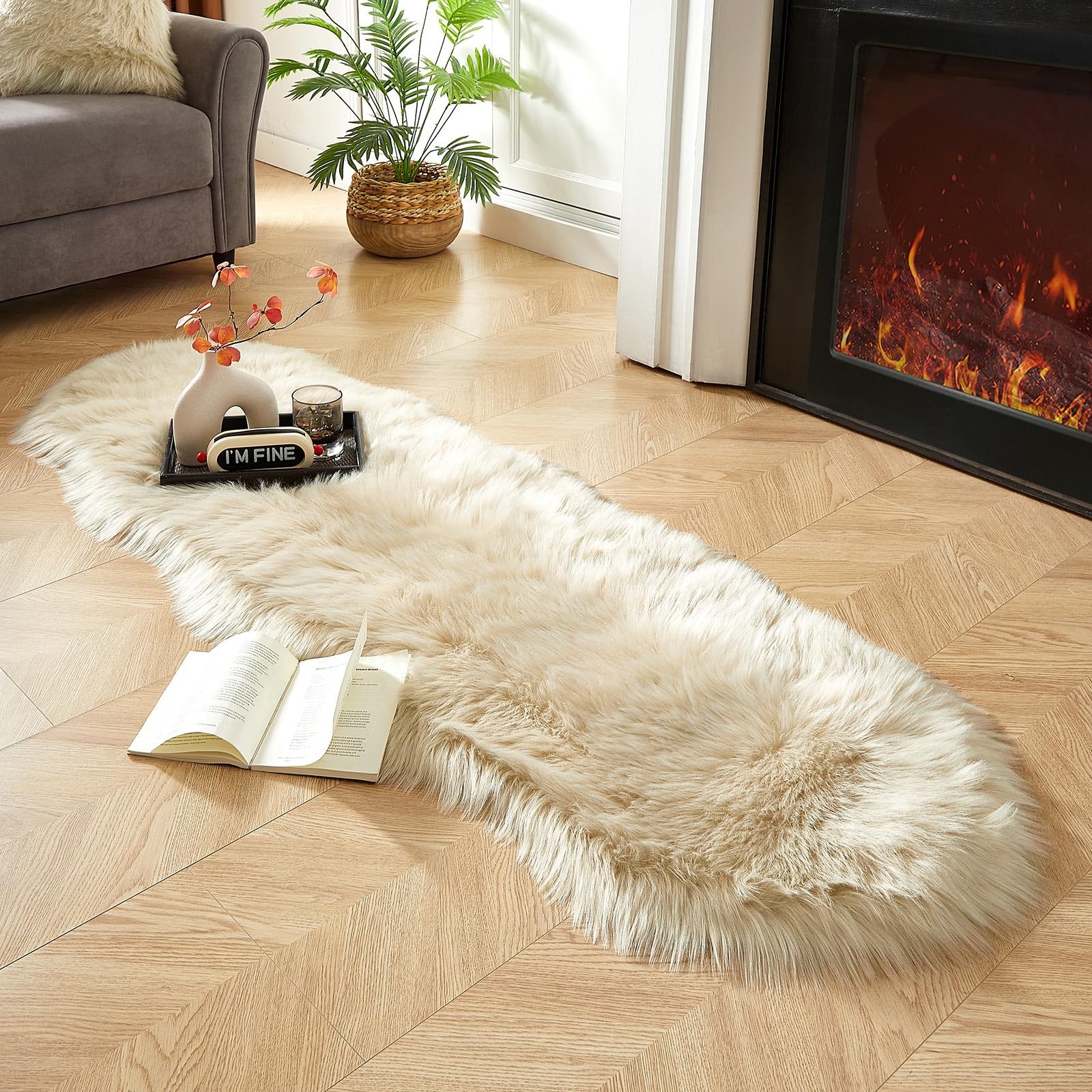 Faux Sheepskin Rug, Beige Ultra Soft Fluffy Shag Area Rug, 2 x 6 ft Faux Fur …