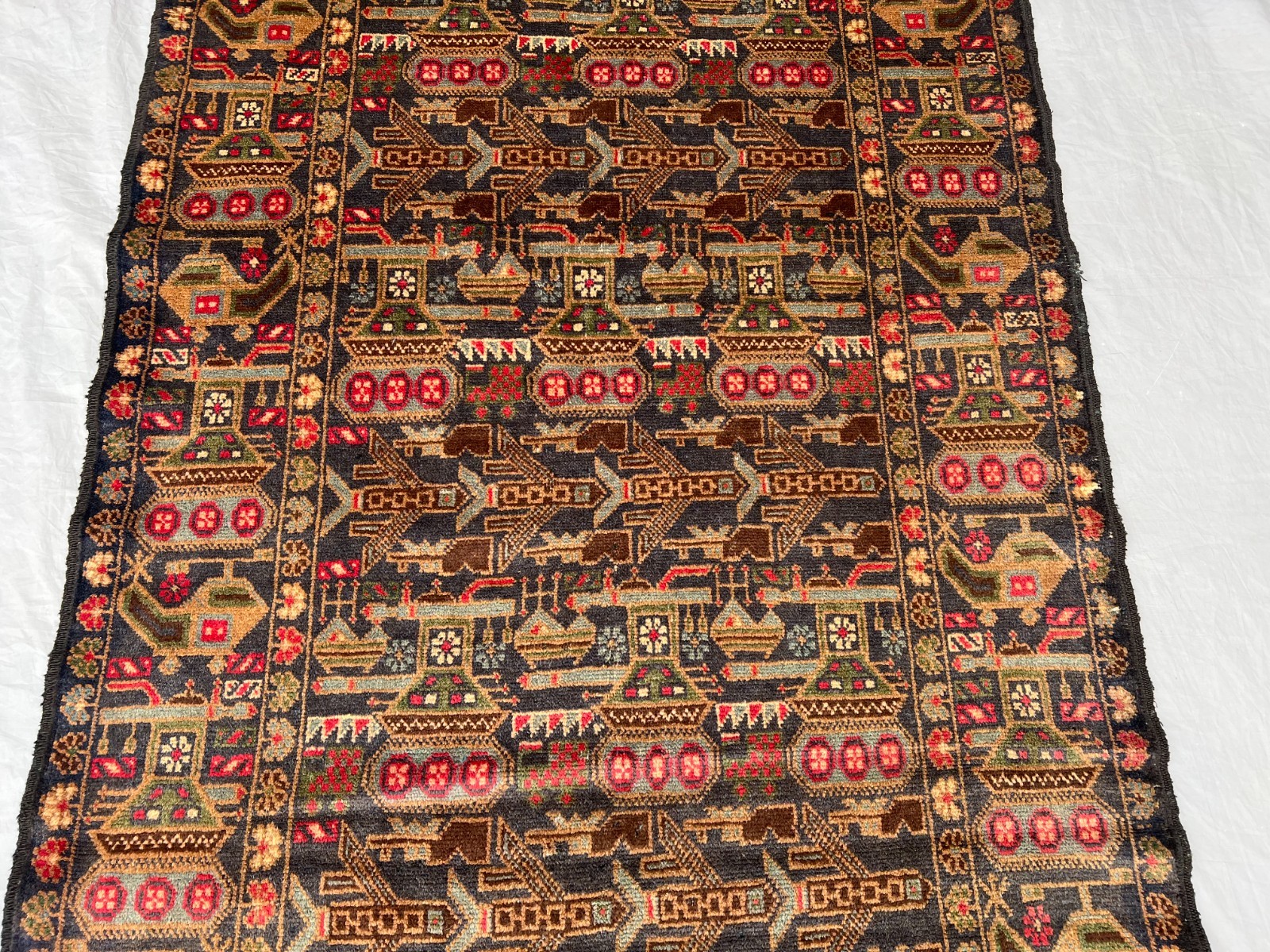 3’8 x 6’7 Ft Authentic War Baluchi Rug – Pictorial Tribal Aircraft and Figures